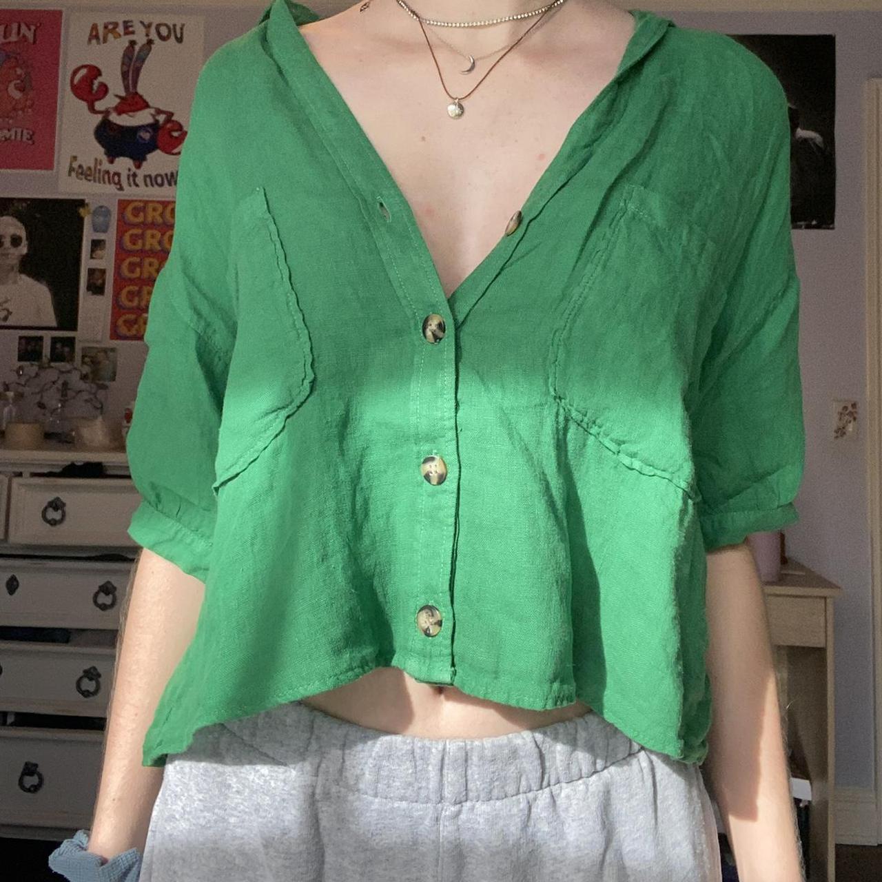 Green Zara Flowy Top brand new with tags never... Depop