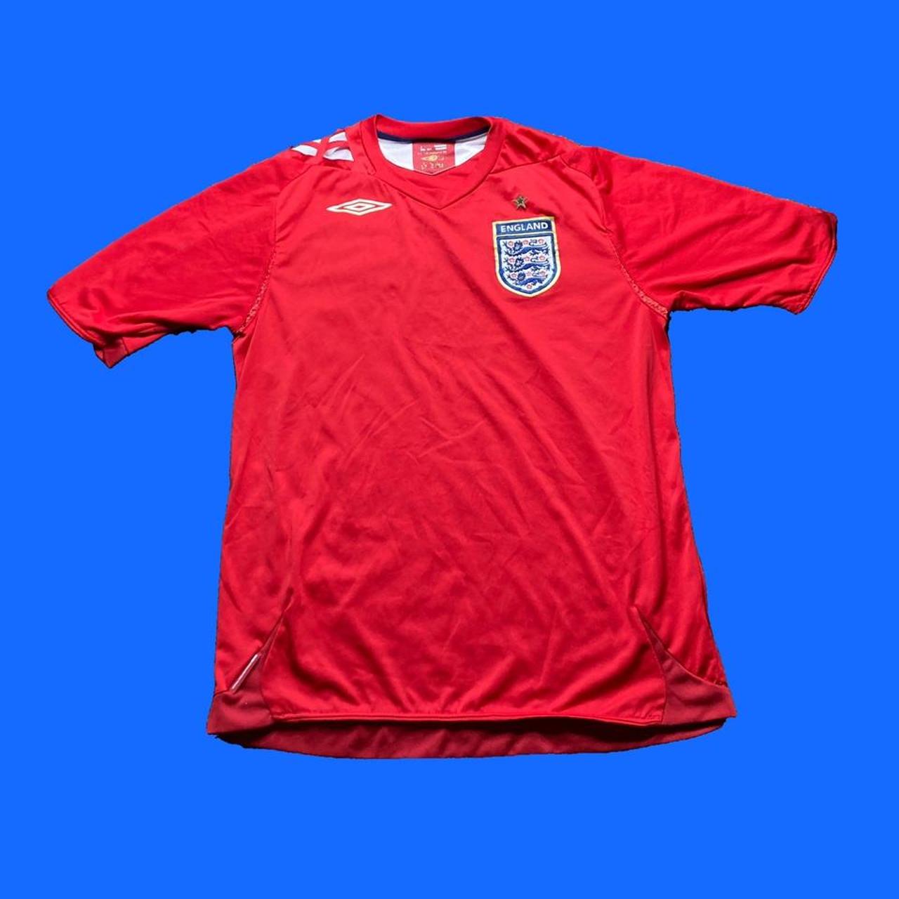 England Umbro Soccer Jersey Red retro away... - Depop