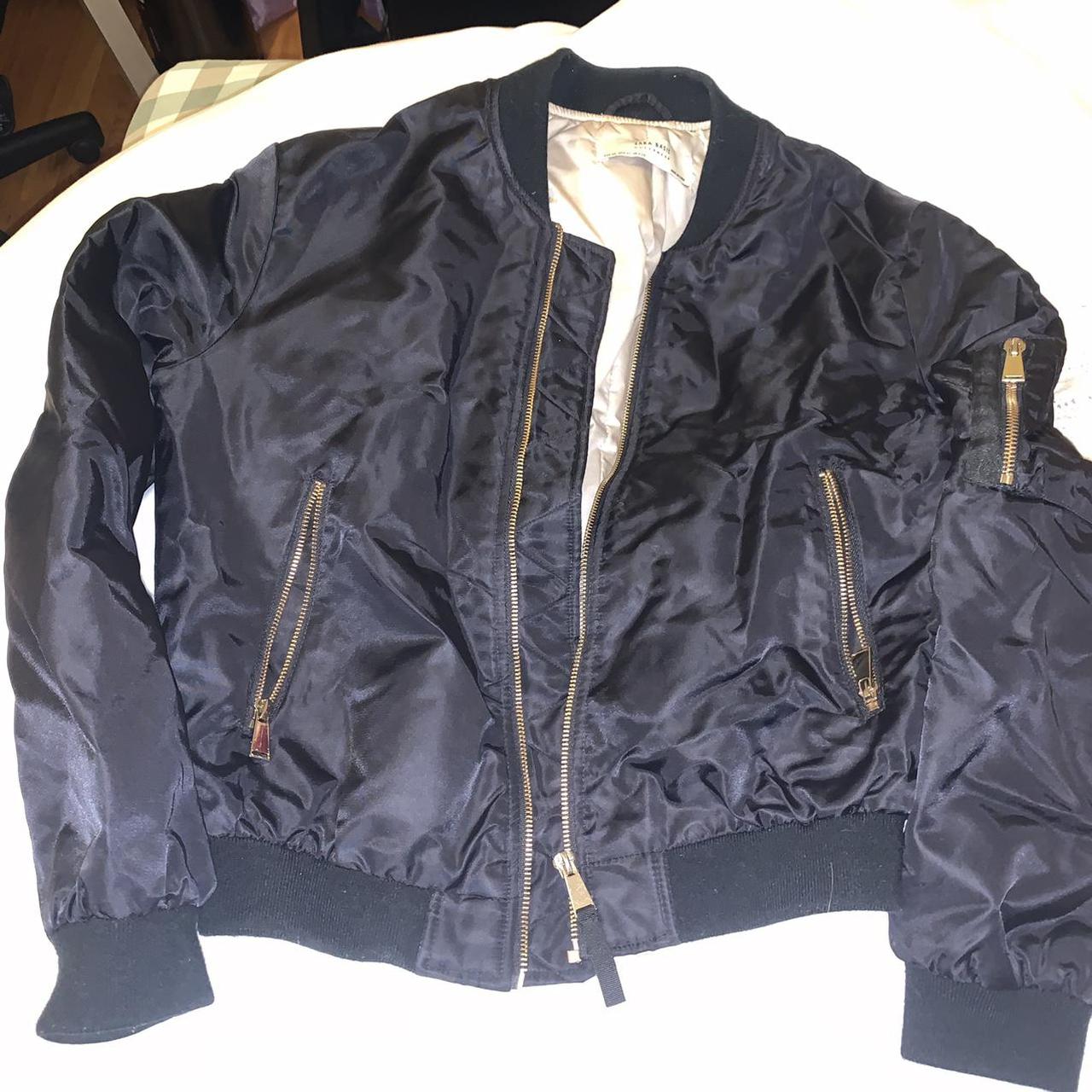 ZARA basic outerwear bomber jacket with gold... - Depop