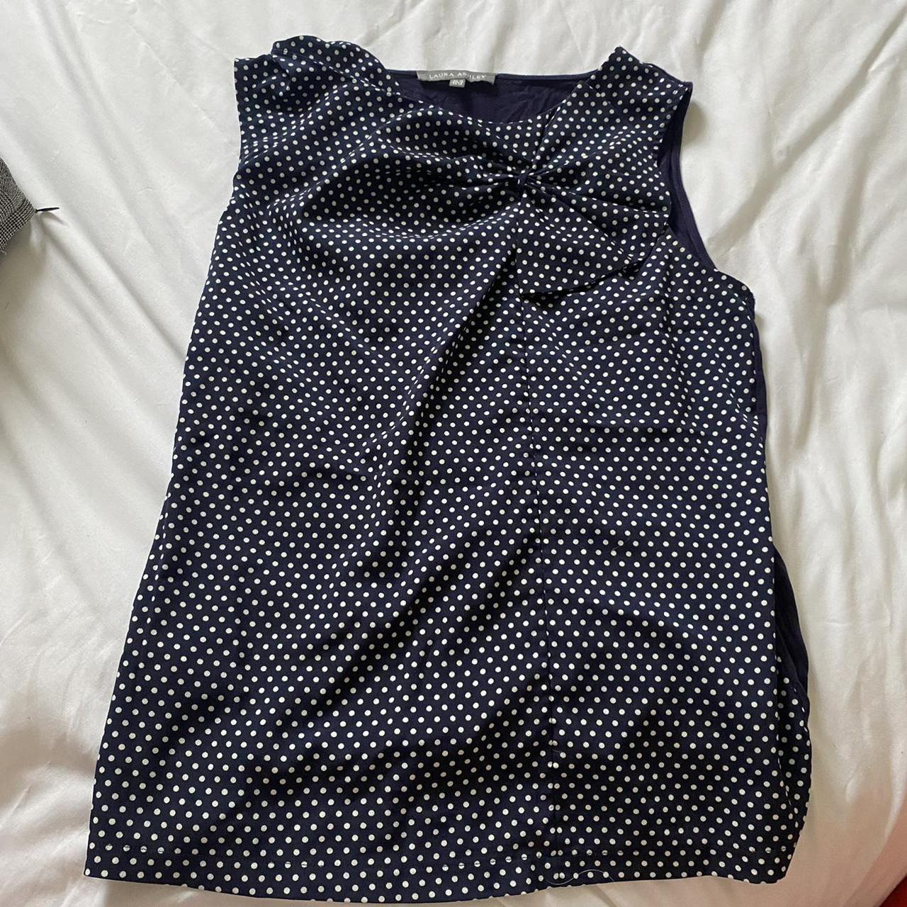Laura Ashley Navy and white spotty top. Ideal for... Depop