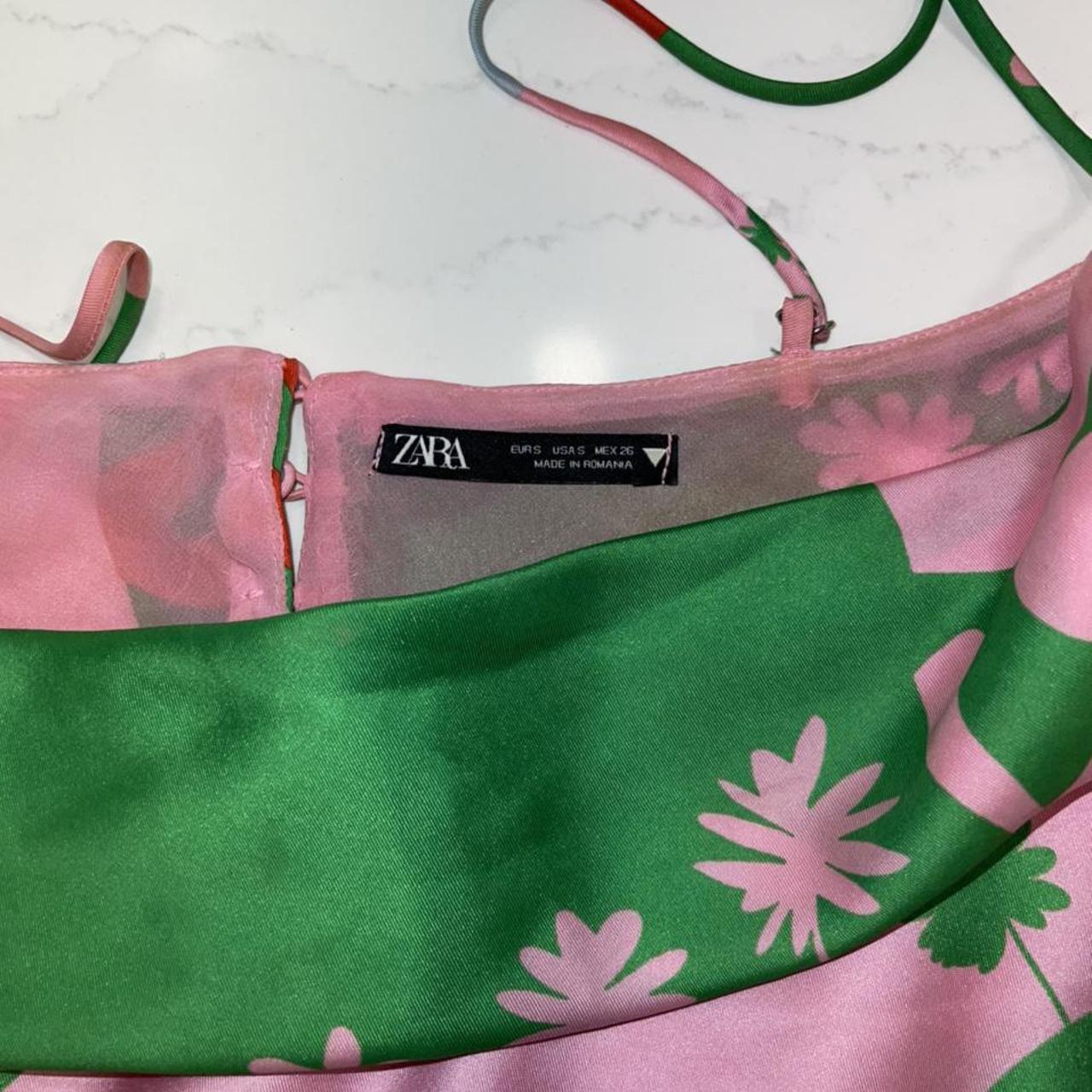 Zara Women's Green and Pink Dress Depop