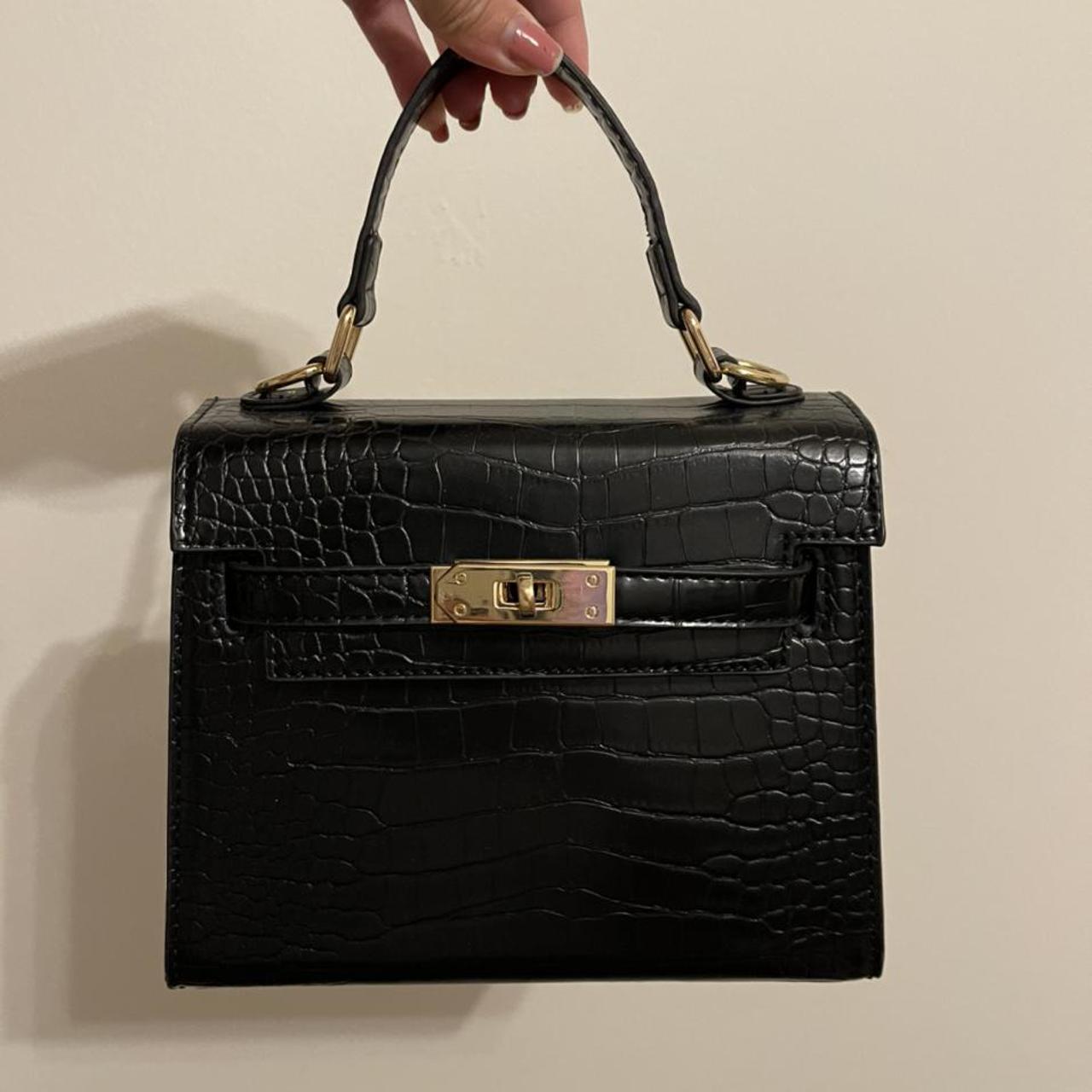 Black croc crossbody bag. Gold hardware, comes with... Depop