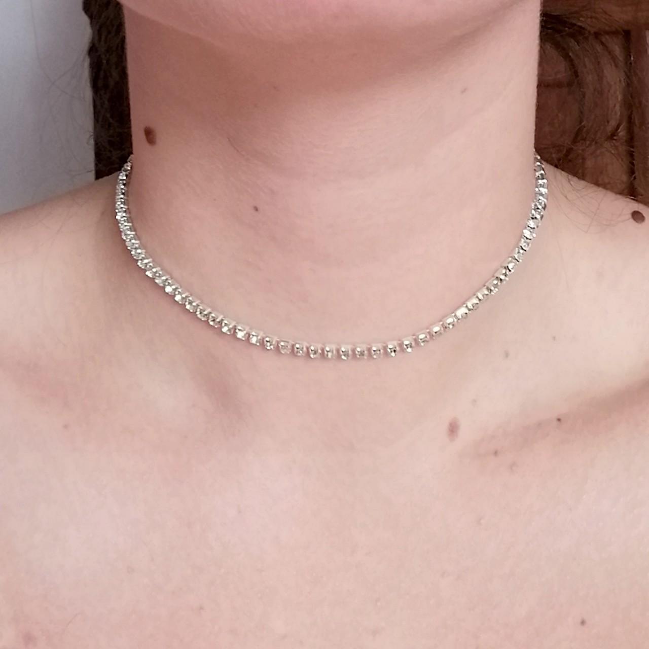 Crystal Tennis Necklace set in Silver Adjustable... - Depop