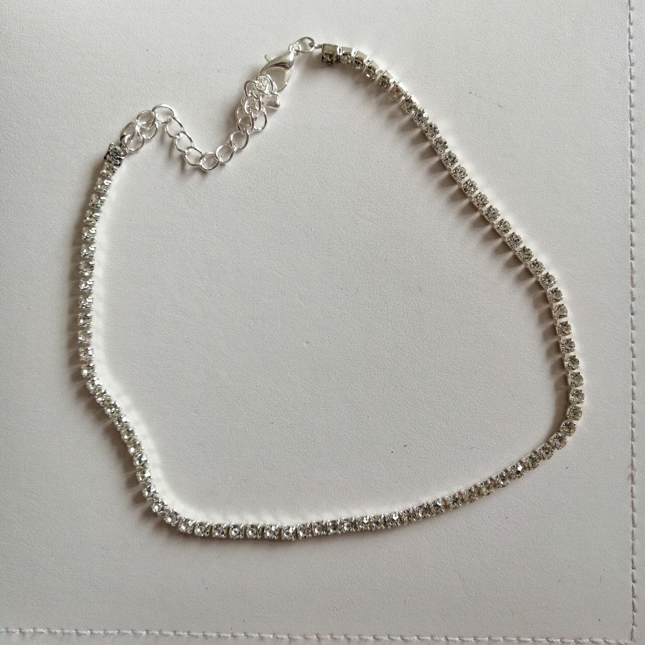 Crystal Tennis Necklace set in Silver Adjustable... - Depop