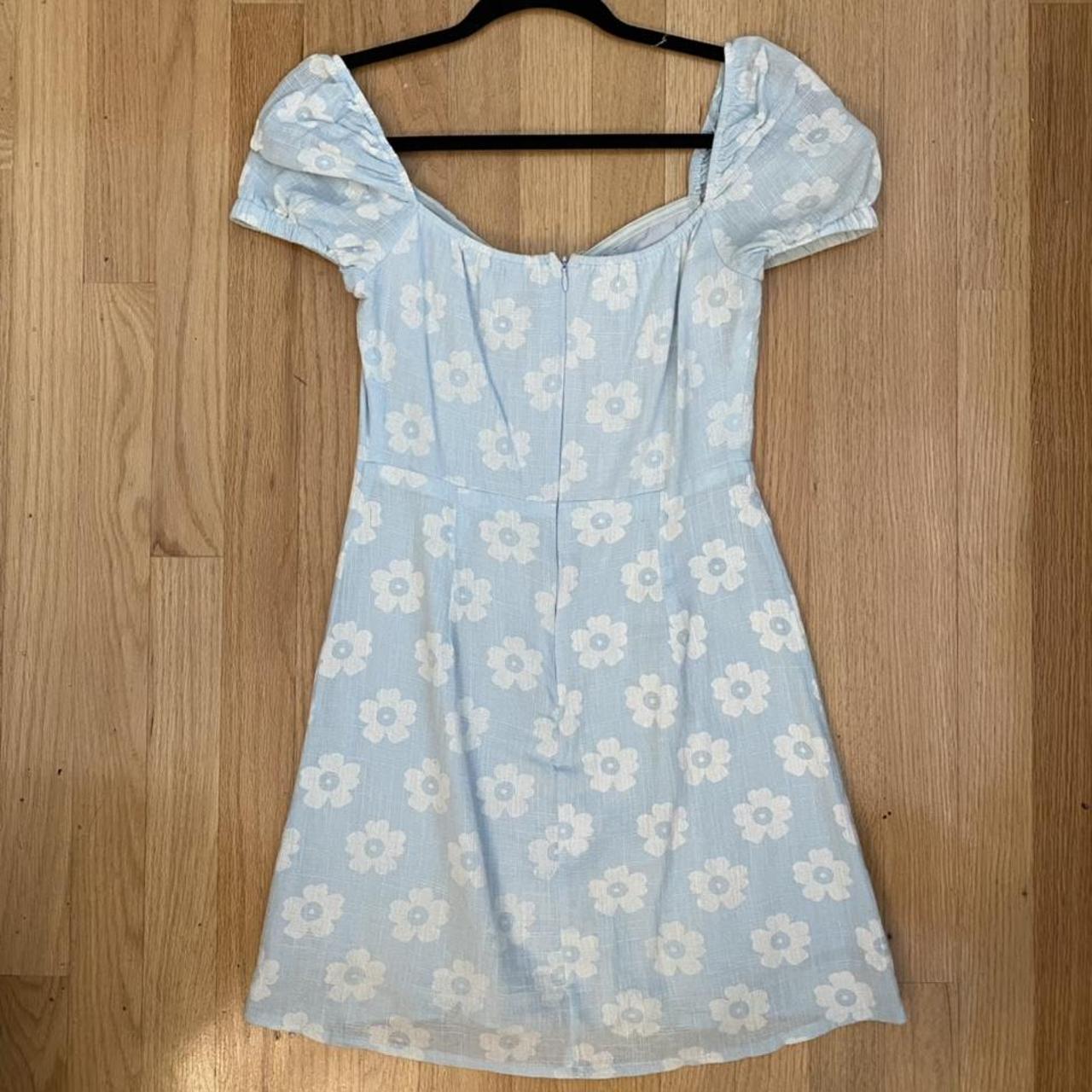 Princess Polly Women's White and Blue Dress | Depop