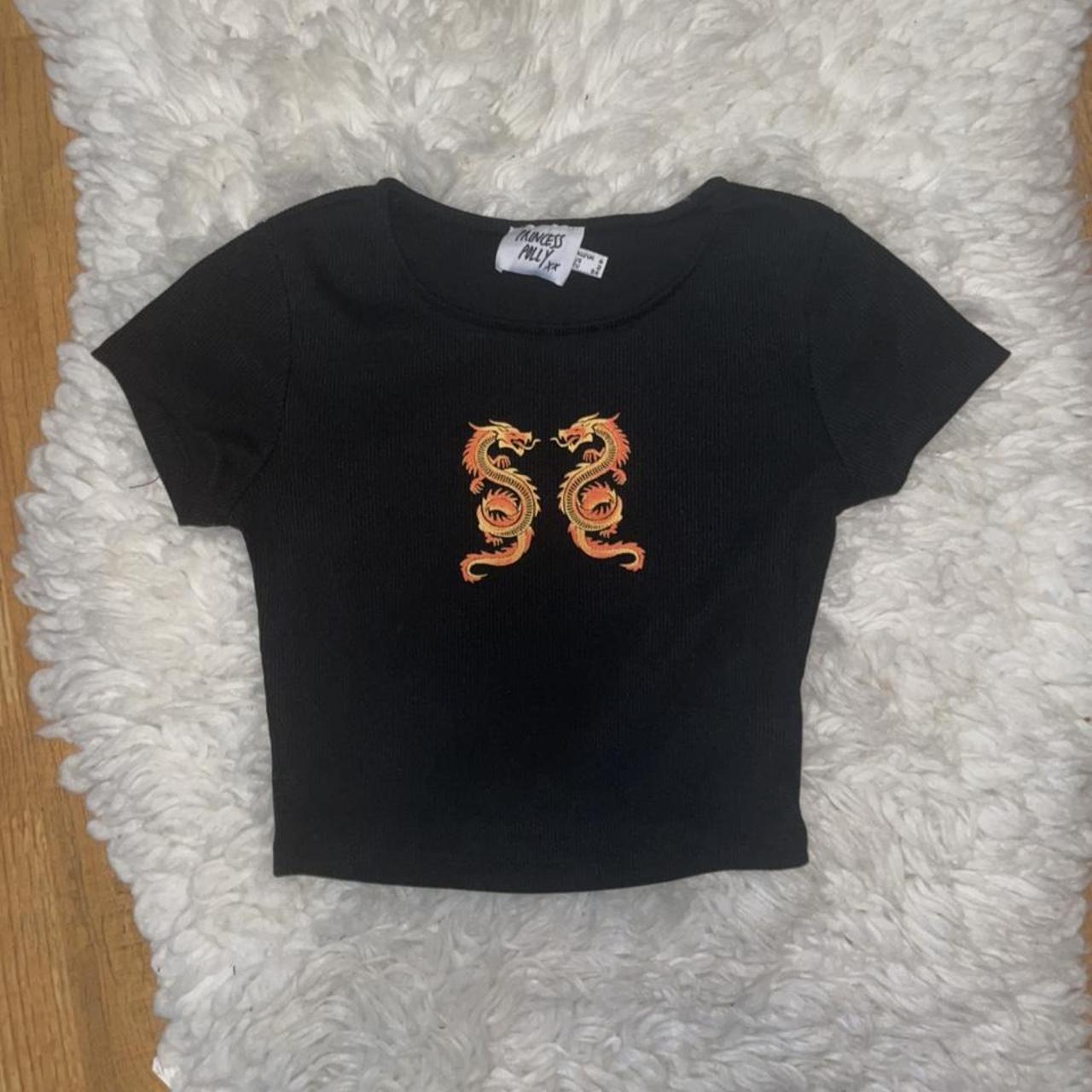 black twin dragon flame crop shirt size 2 from... - Depop