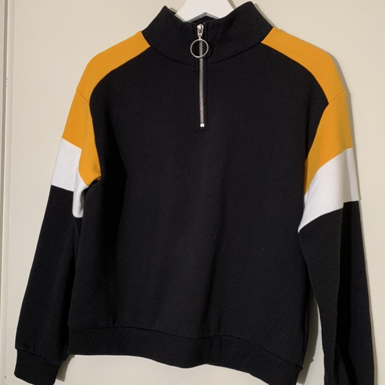 H&M quarter zip black yellow and white sweater Good... - Depop