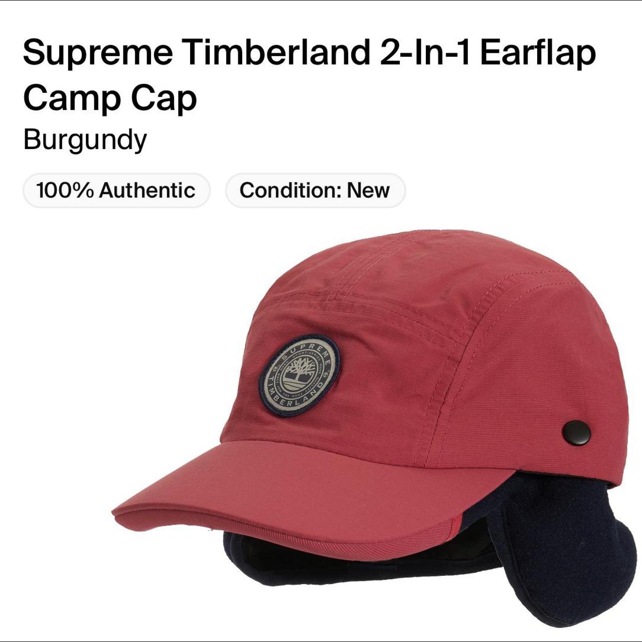 Supreme X timberland Burgundy 2 in 1 earflap camp... - Depop