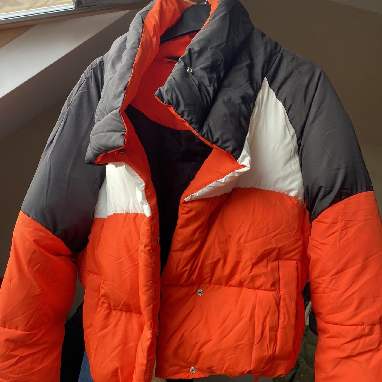 Topshop colour block puffer jacket ️🧡🖤🤍 Orange/red... - Depop