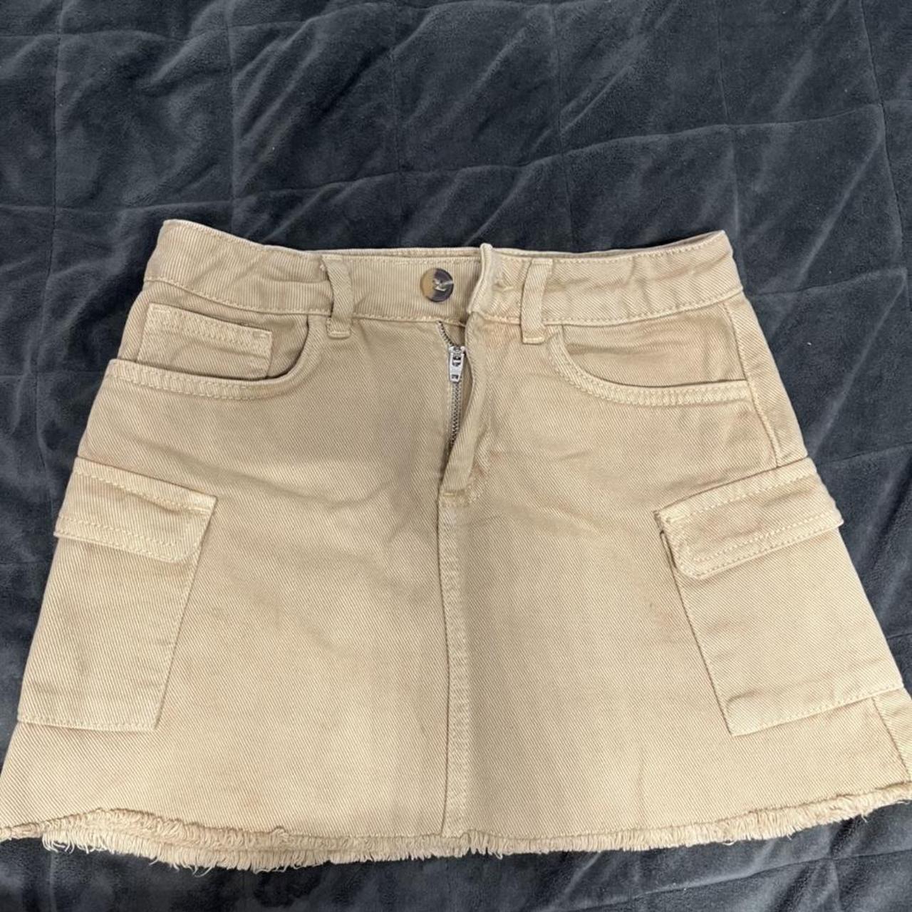 beige zara denim skirt size:... - Depop