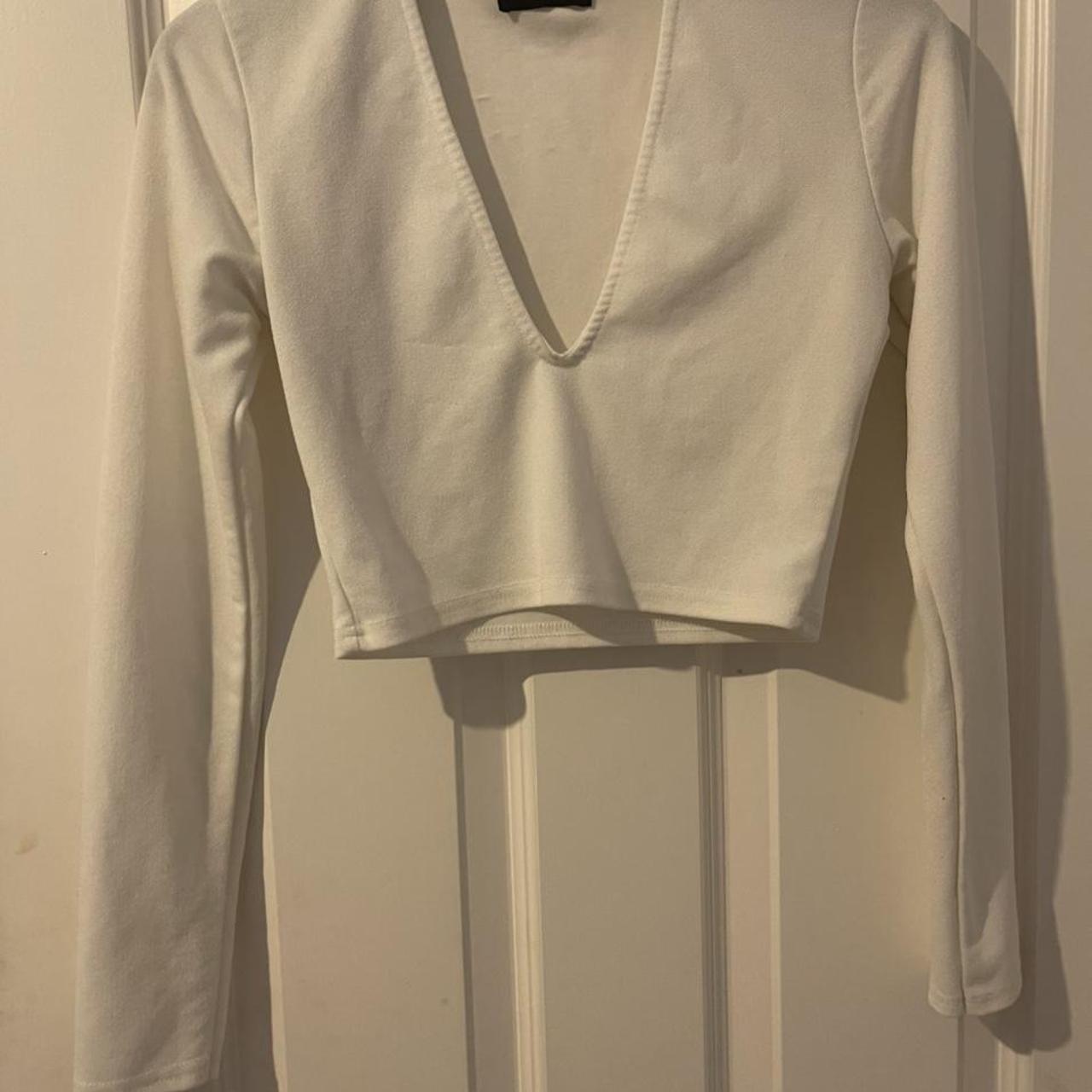 Lovely white crop top, with long sleeves and a... - Depop