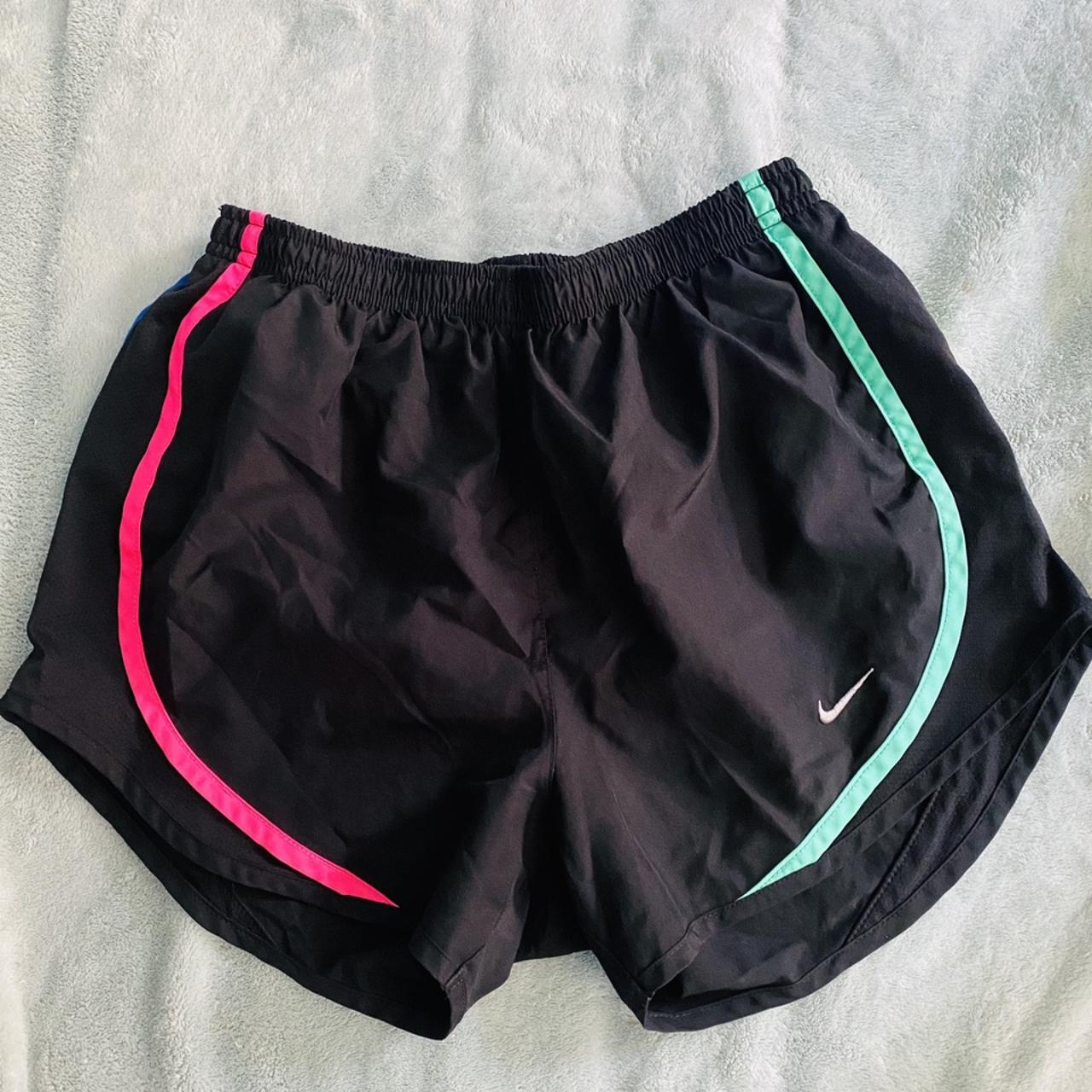 black nike shorts with rainbow trim