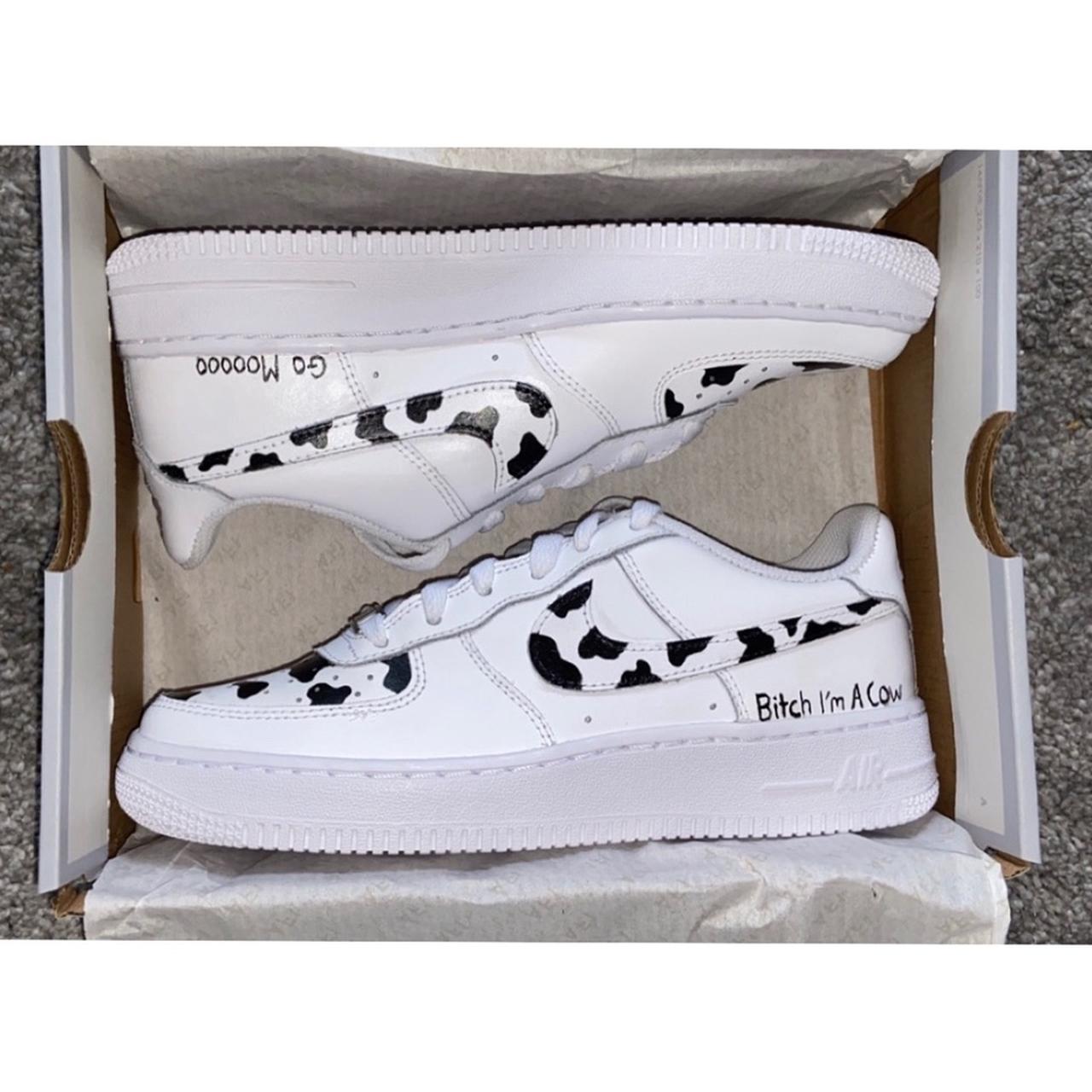 Nike Air Force 1 - all white Custom painted cow - Depop