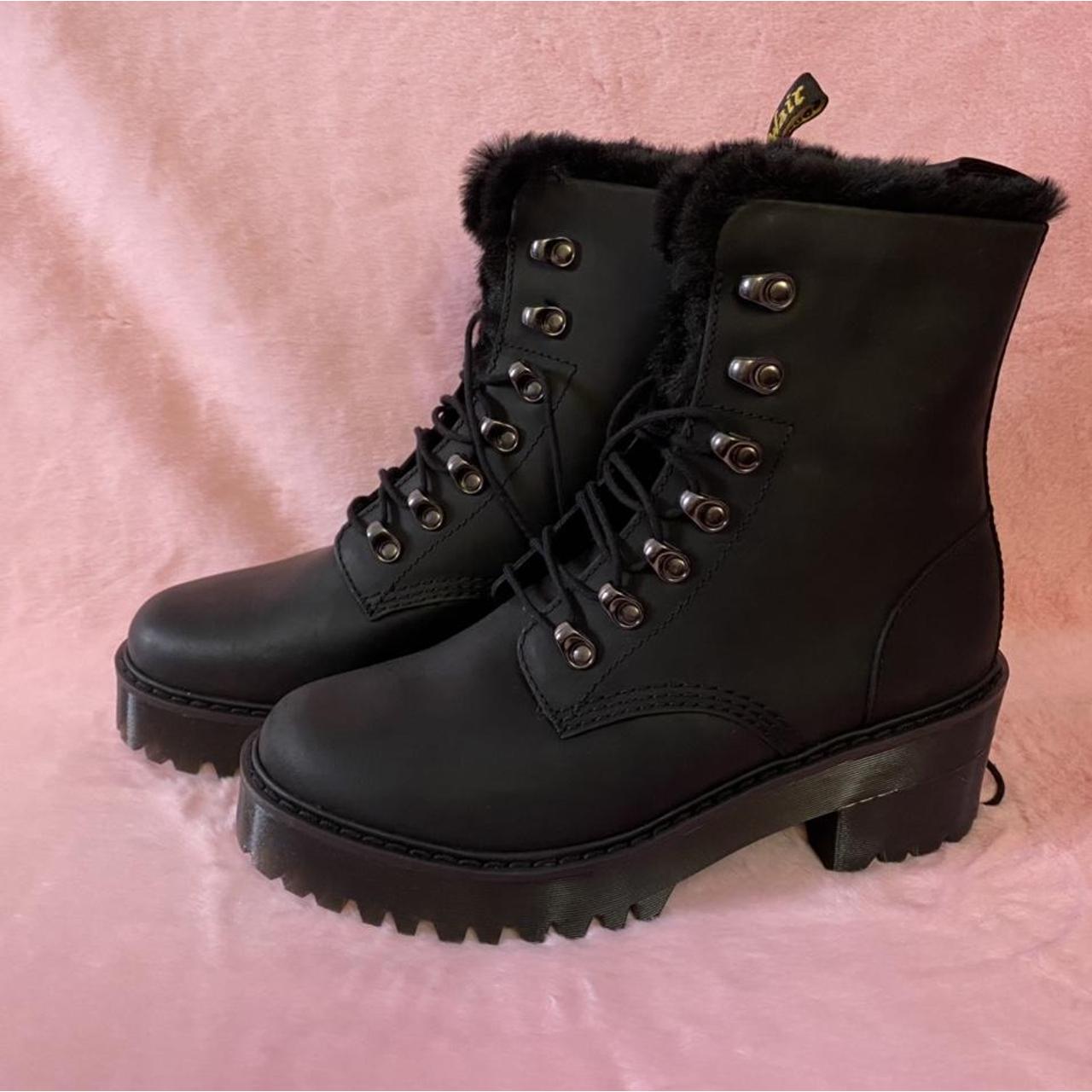 leona faux fur platform leather boots