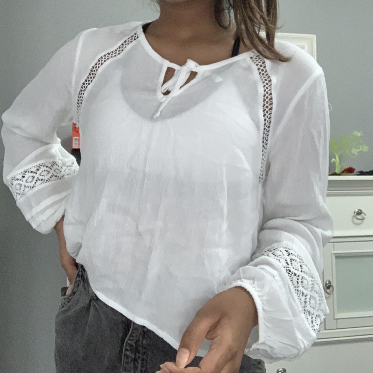 Hollister Women's White Lace & Sheer Long Sleeve Top Size XS