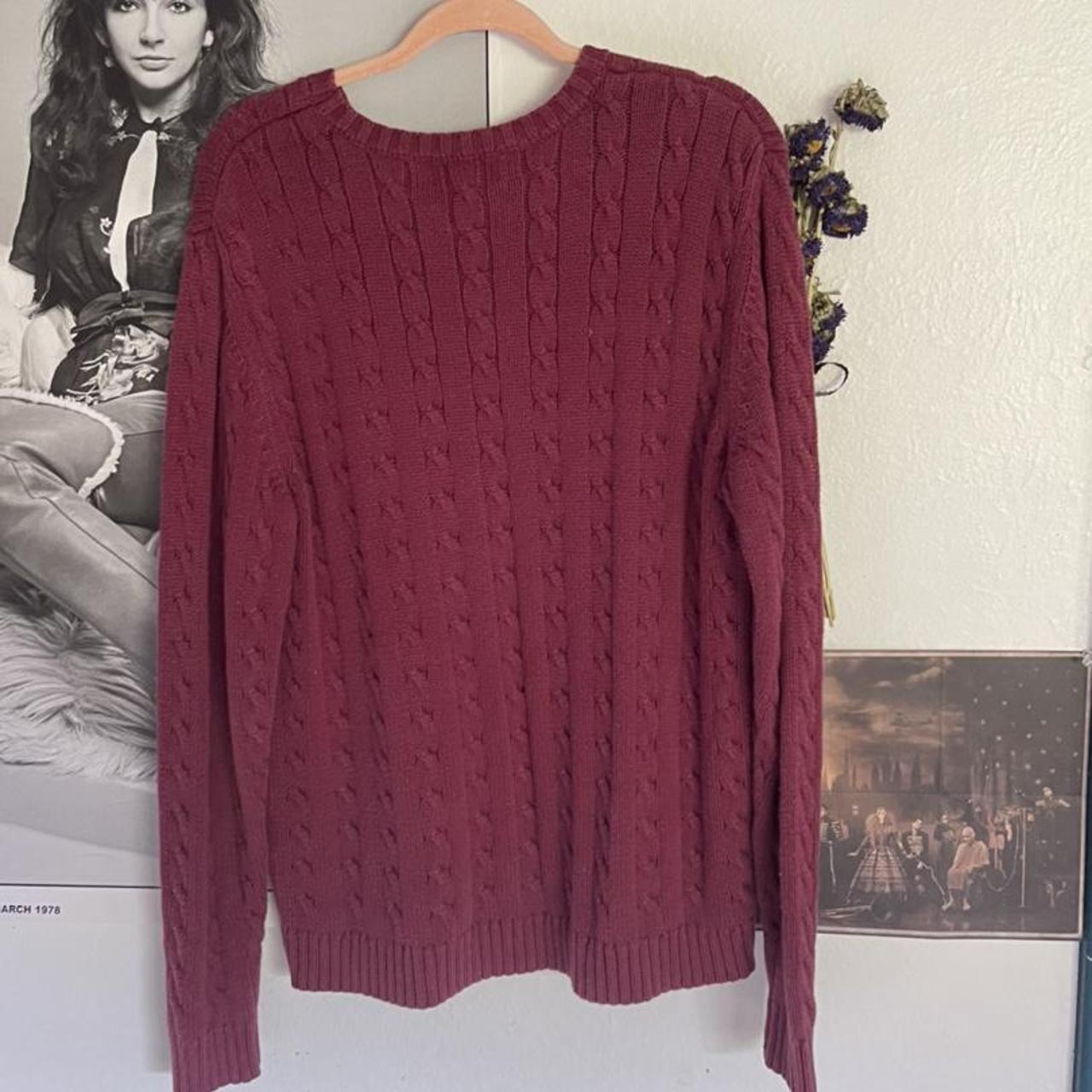 deep red cable knit sweater 100% cotton labeled... - Depop