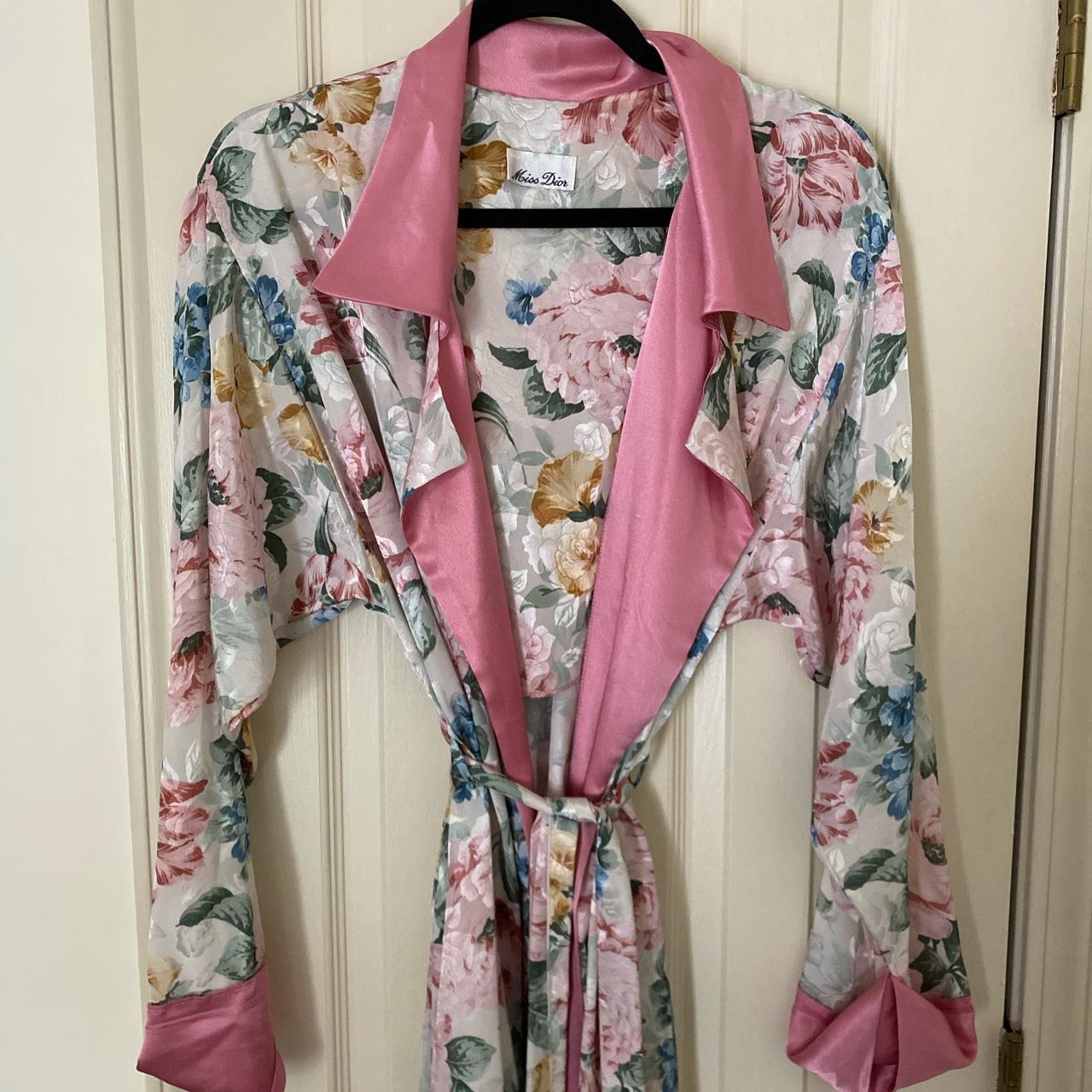 Vintage 80s Miss Dior Floral Sateen Robe w/ Pink... - Depop