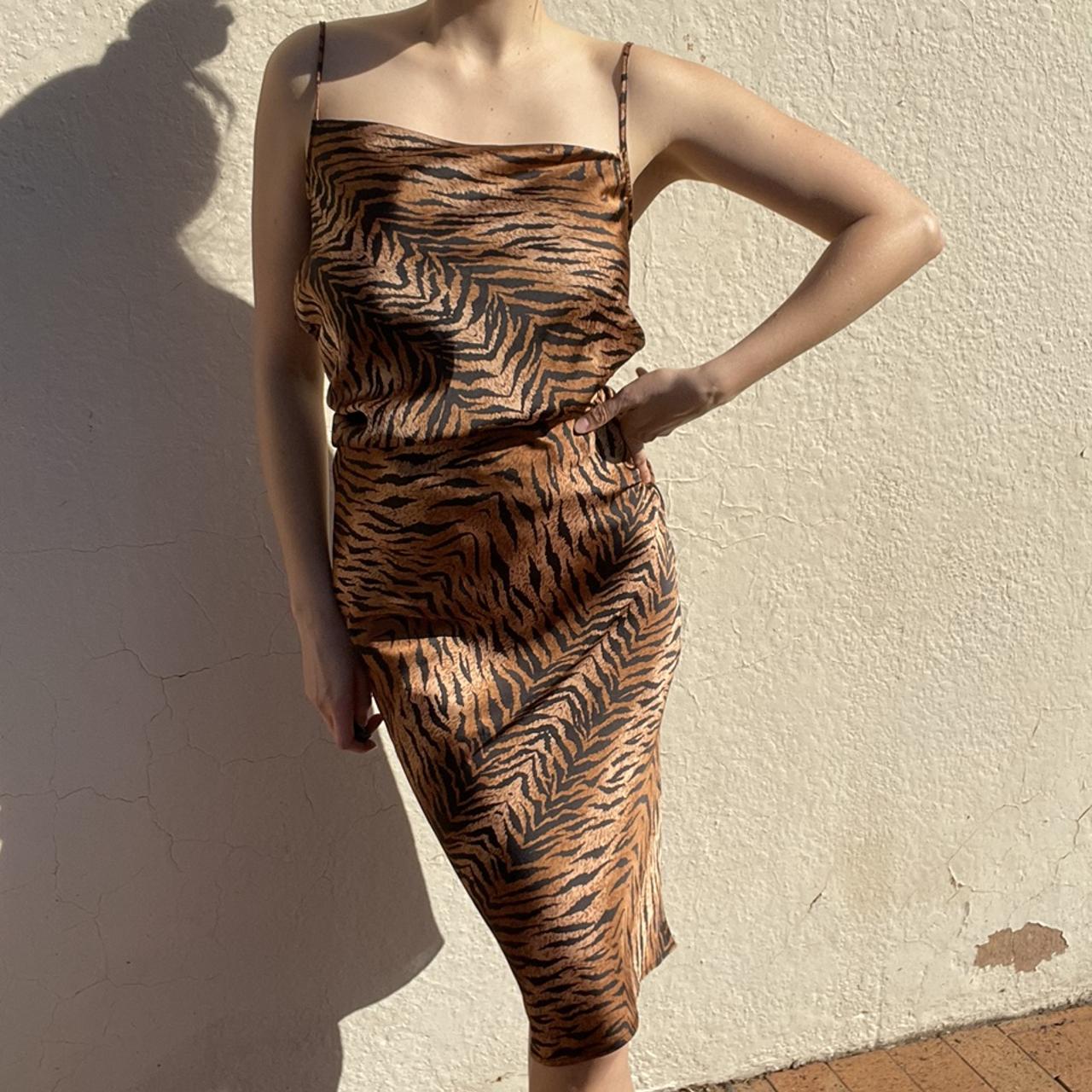 GLASSONS Tiger striped slip skirt with elasticated... Depop