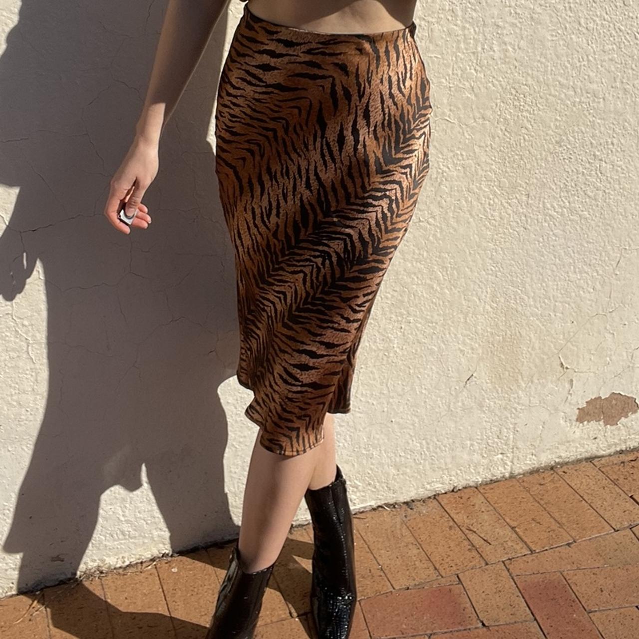 GLASSONS Tiger striped slip skirt with elasticated... Depop