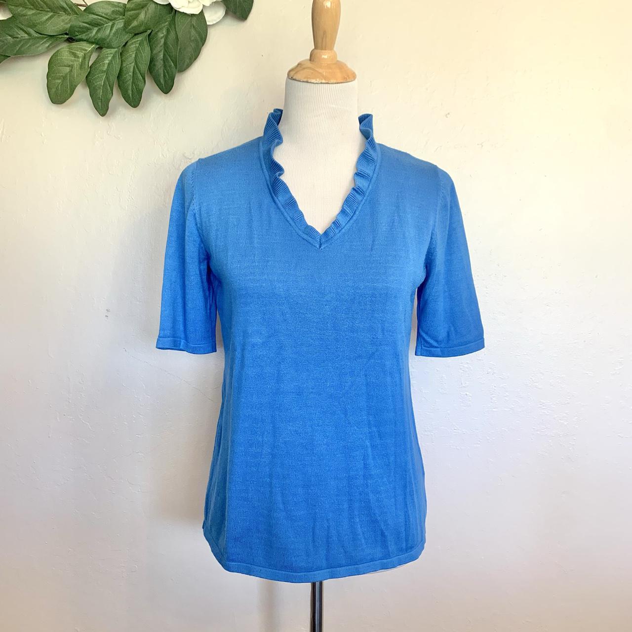 Premise Royal Blue Ruffle Collar V Neck Sweater