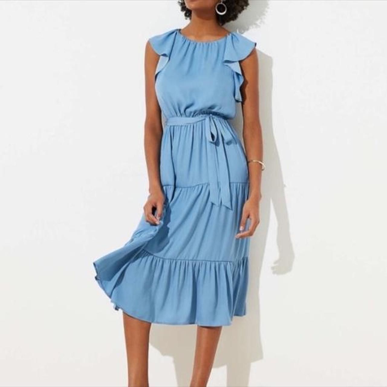 LOFT Cornflower Blue Tiered Ruffle Flutter Depop