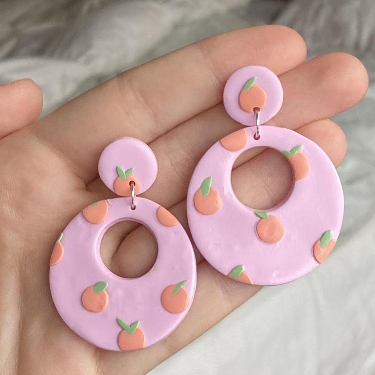 Pink Peach Polymer Clay Mod Hoop Earrings Glazed Depop