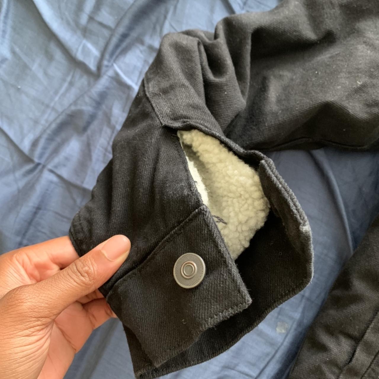 Black jean jacket white fleece inside and collar (... Depop