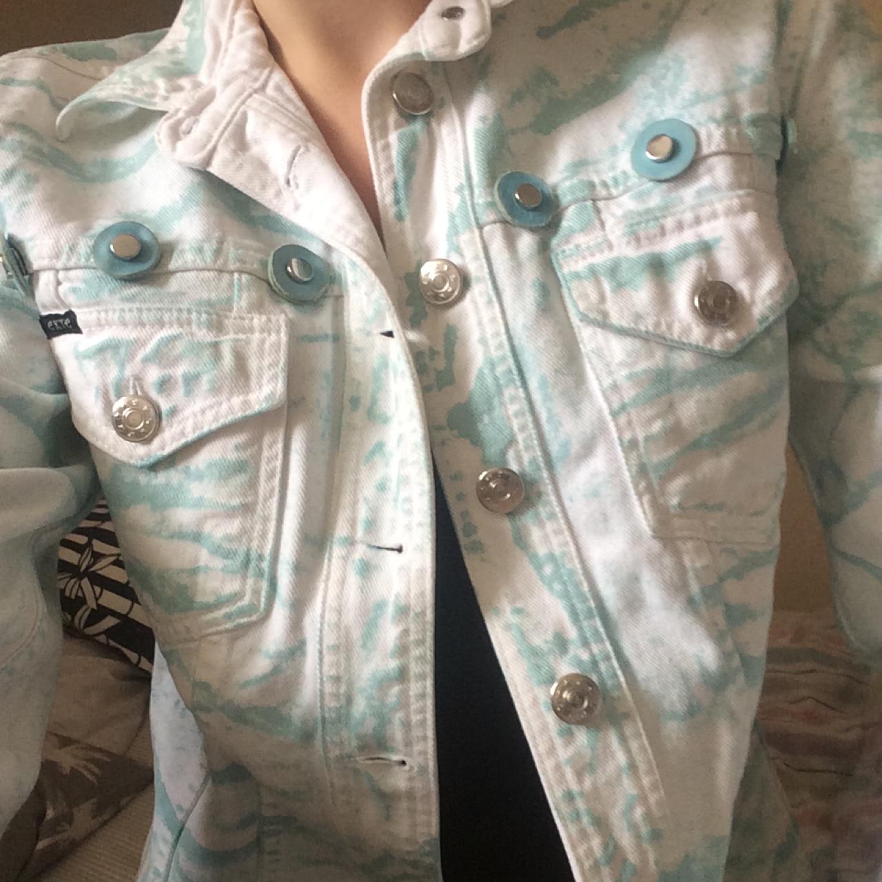 Vintage jeans jacket with a print in style of... Depop