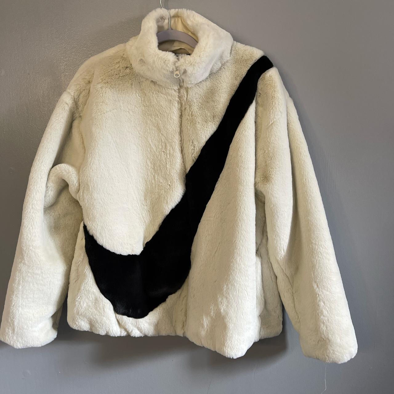 nike faux fur oversized swoosh jacket