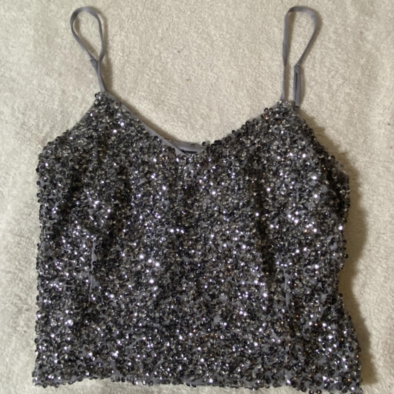 grey sequin tank from express WITH TAGS NEVER WORN!... - Depop