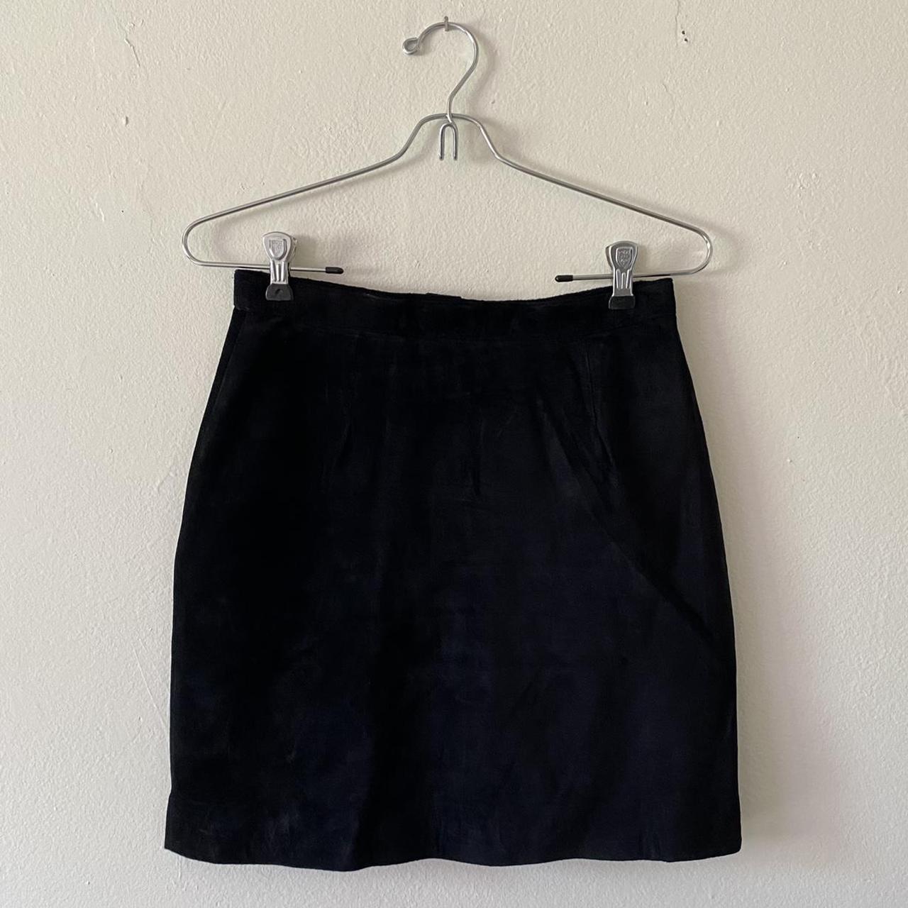 Vintage Black suede skirt. Tag reads Outershell 100%... - Depop