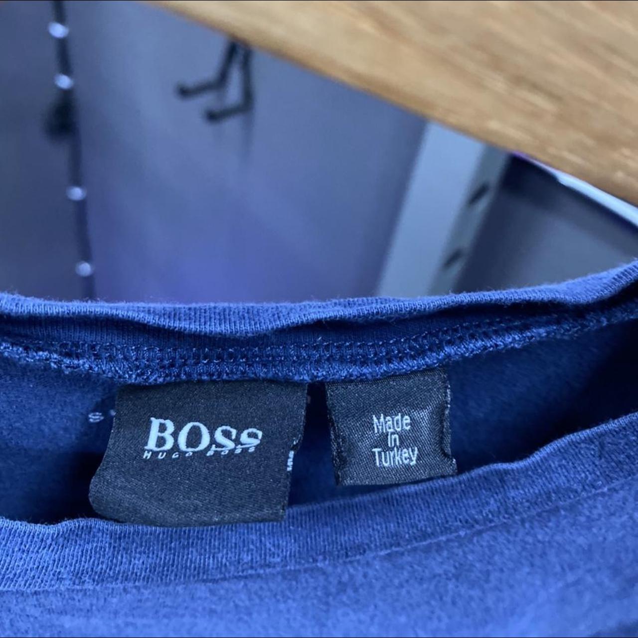 Vintage Hugo Boss Men’s Blue T-Shirt Size... - Depop