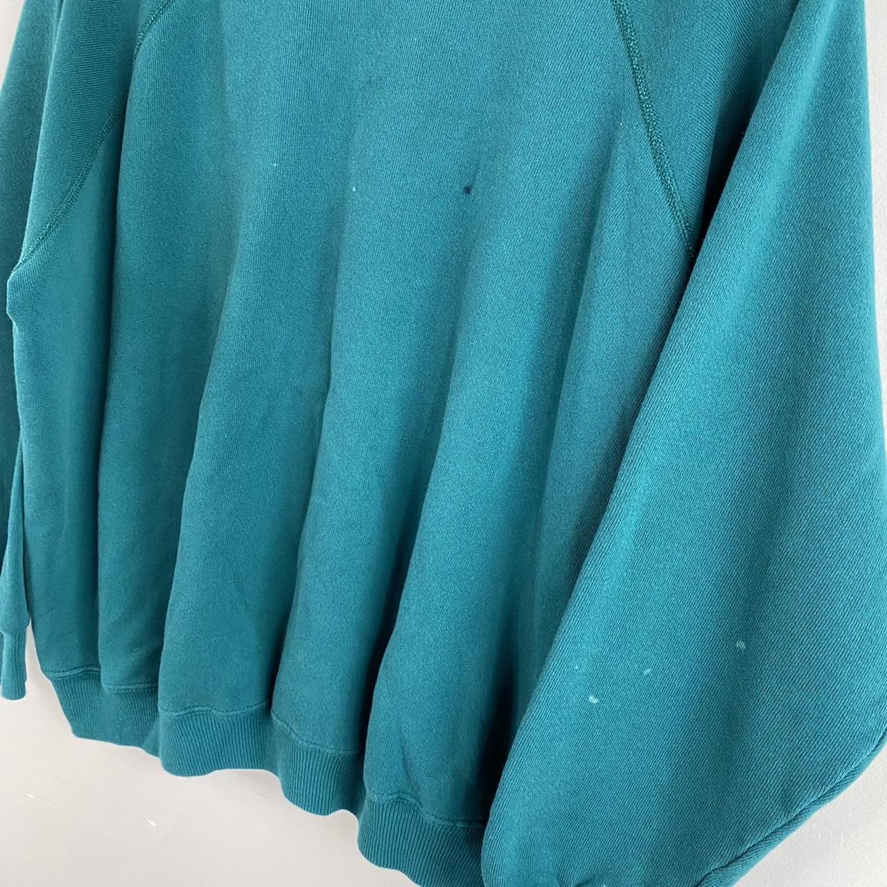 Vintage 90s teal crewneck sweater, stains... - Depop