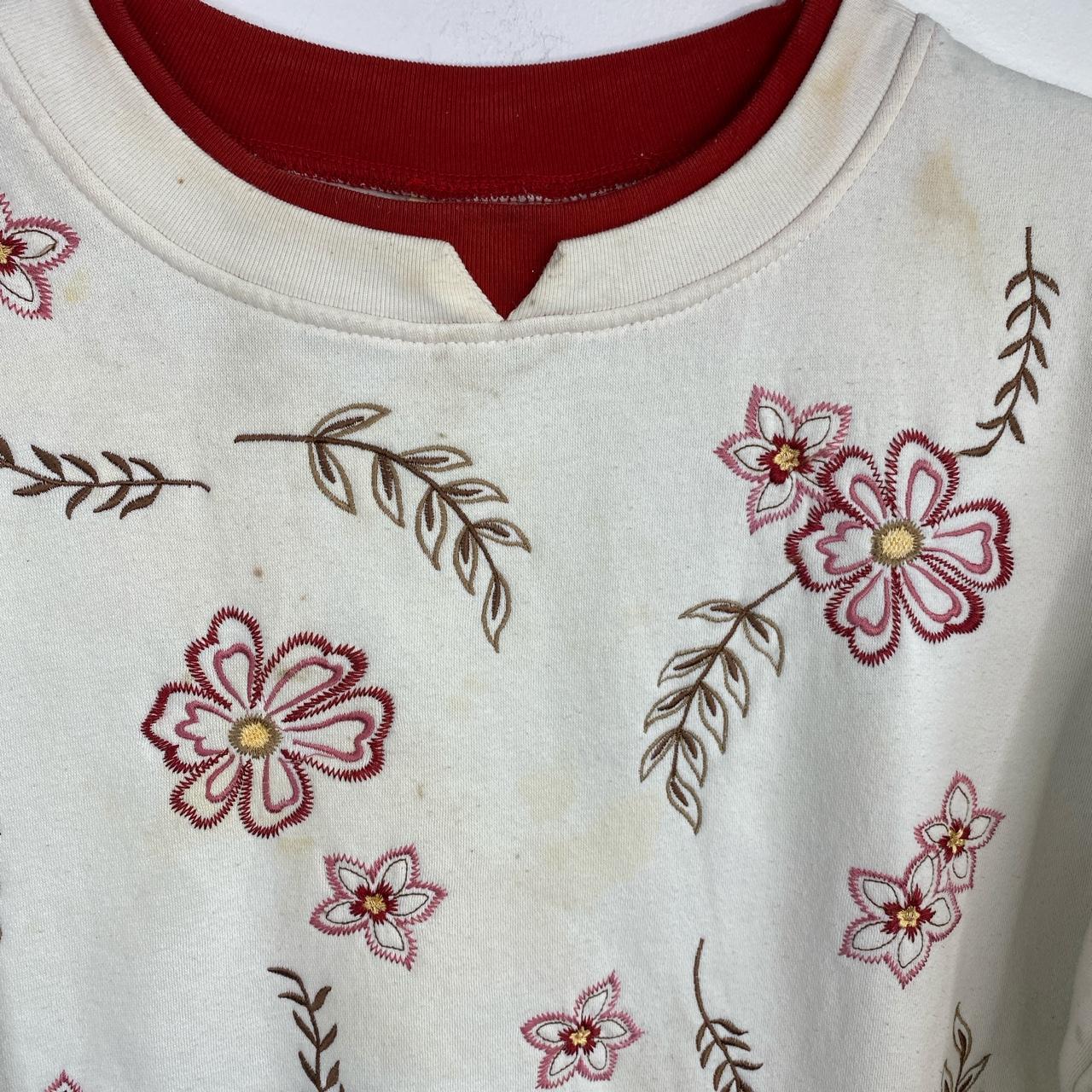 Vintage y2k embroidered flower pattern crewneck... - Depop