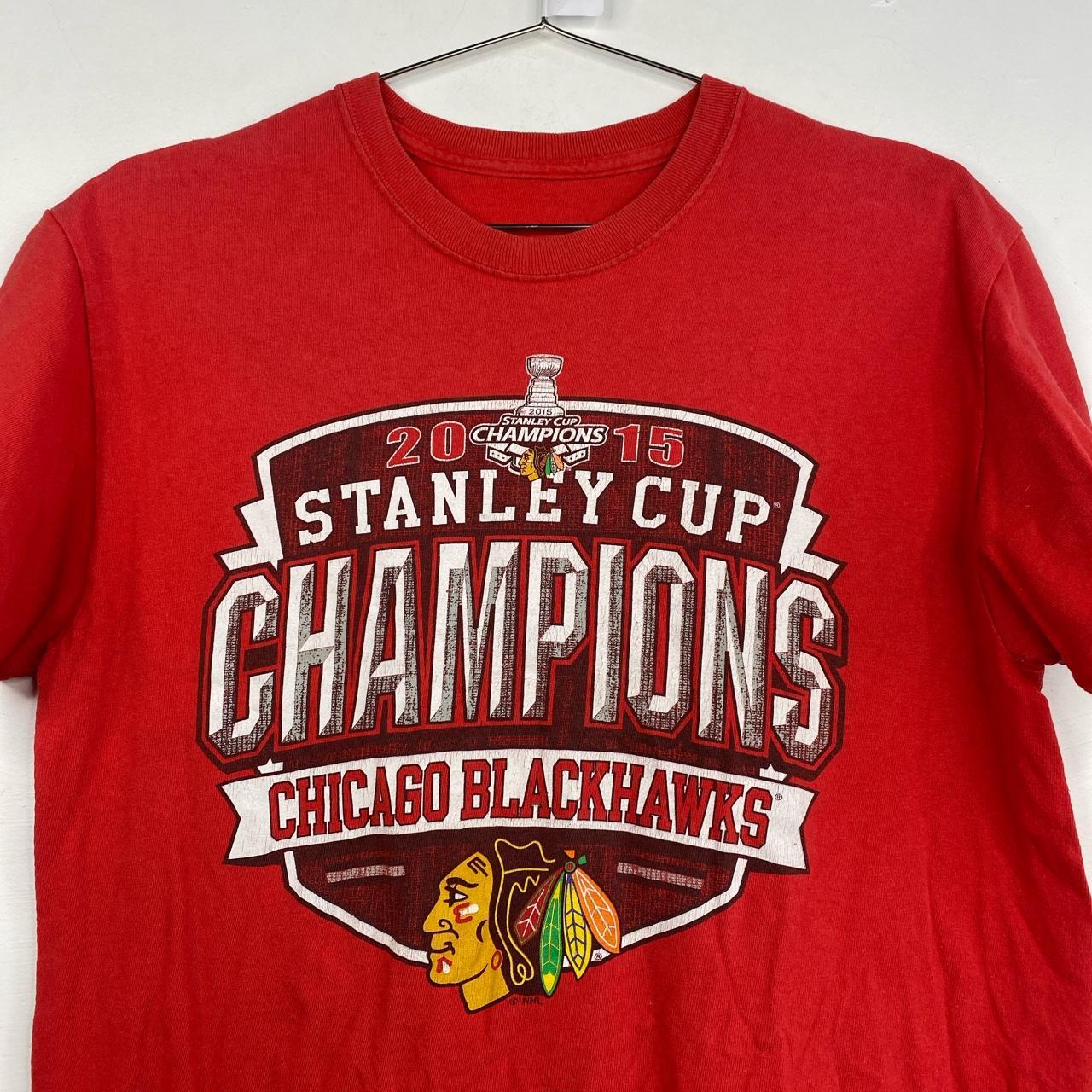 Mens Chicago Blackhawks 2015 Stanley Cup Champs Short Sleeve Shirt