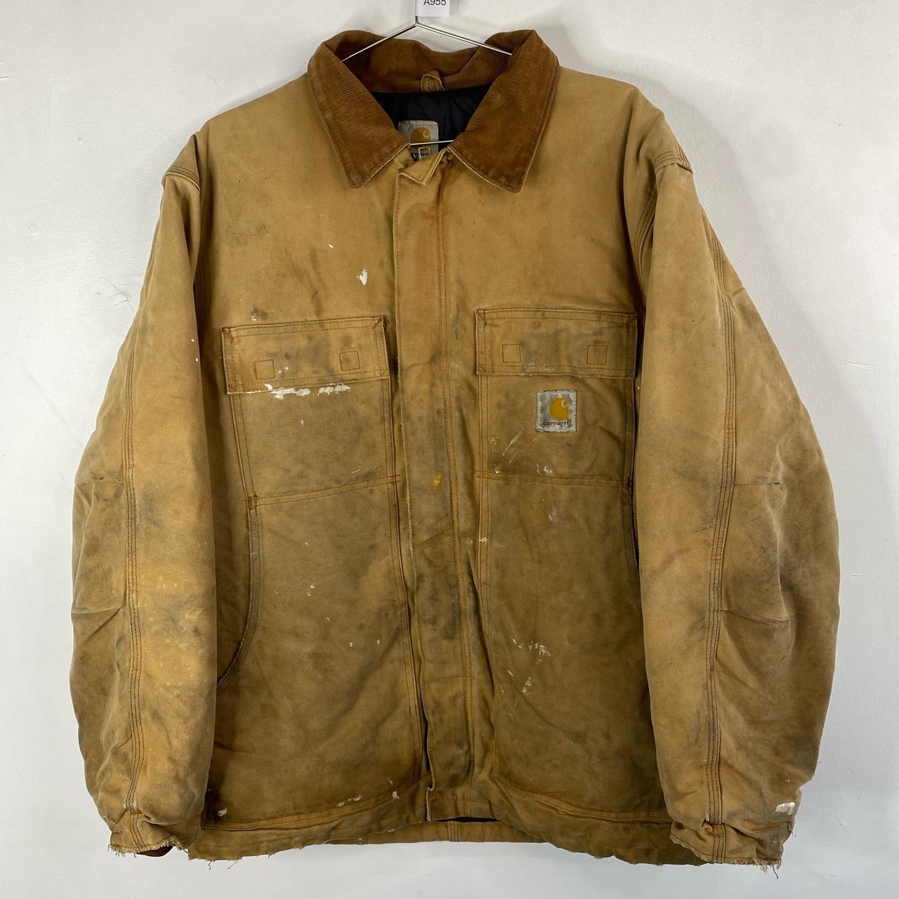 Y2K Carhart distressed tan zip up jacket with... - Depop