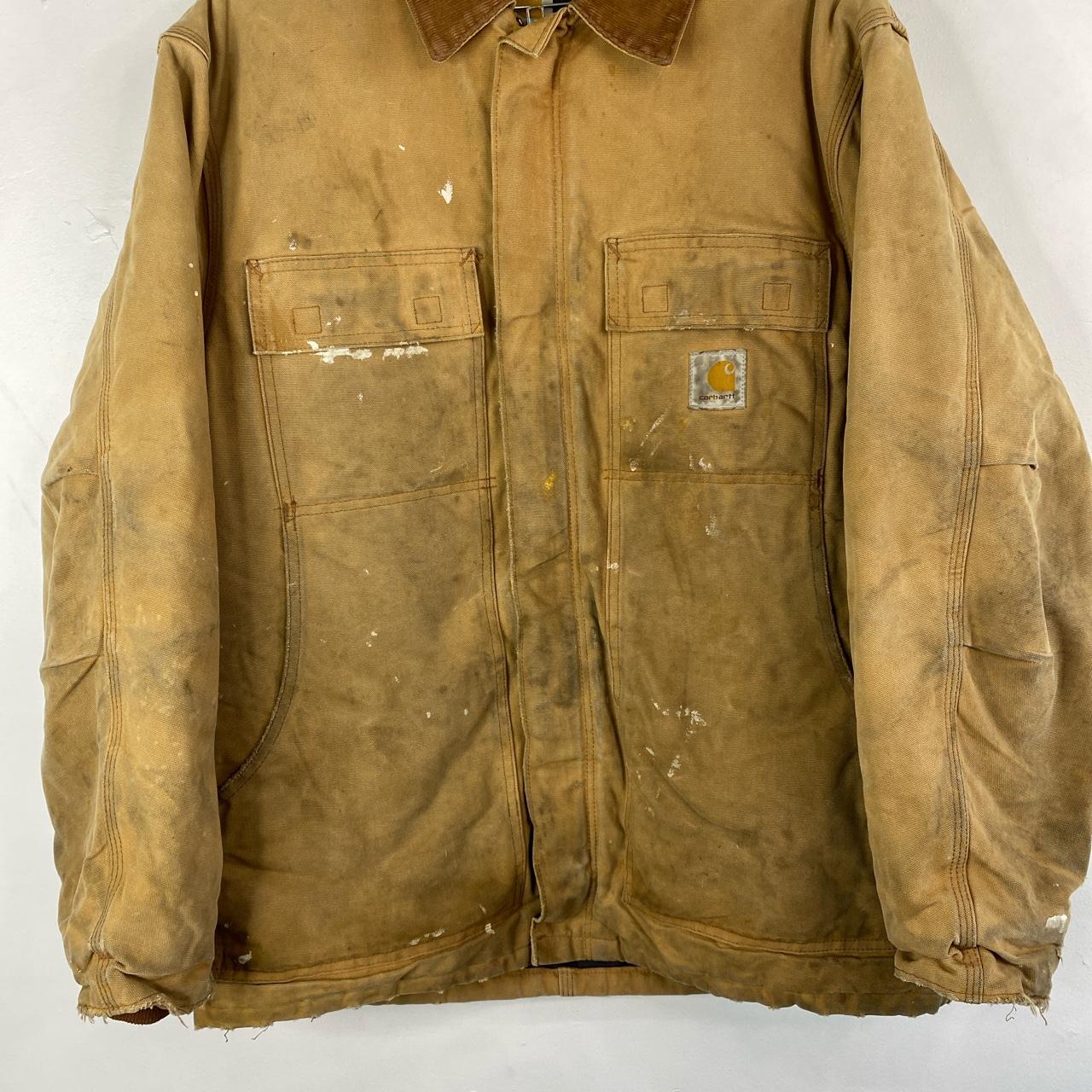 Y2K Carhart distressed tan zip up jacket with... Depop