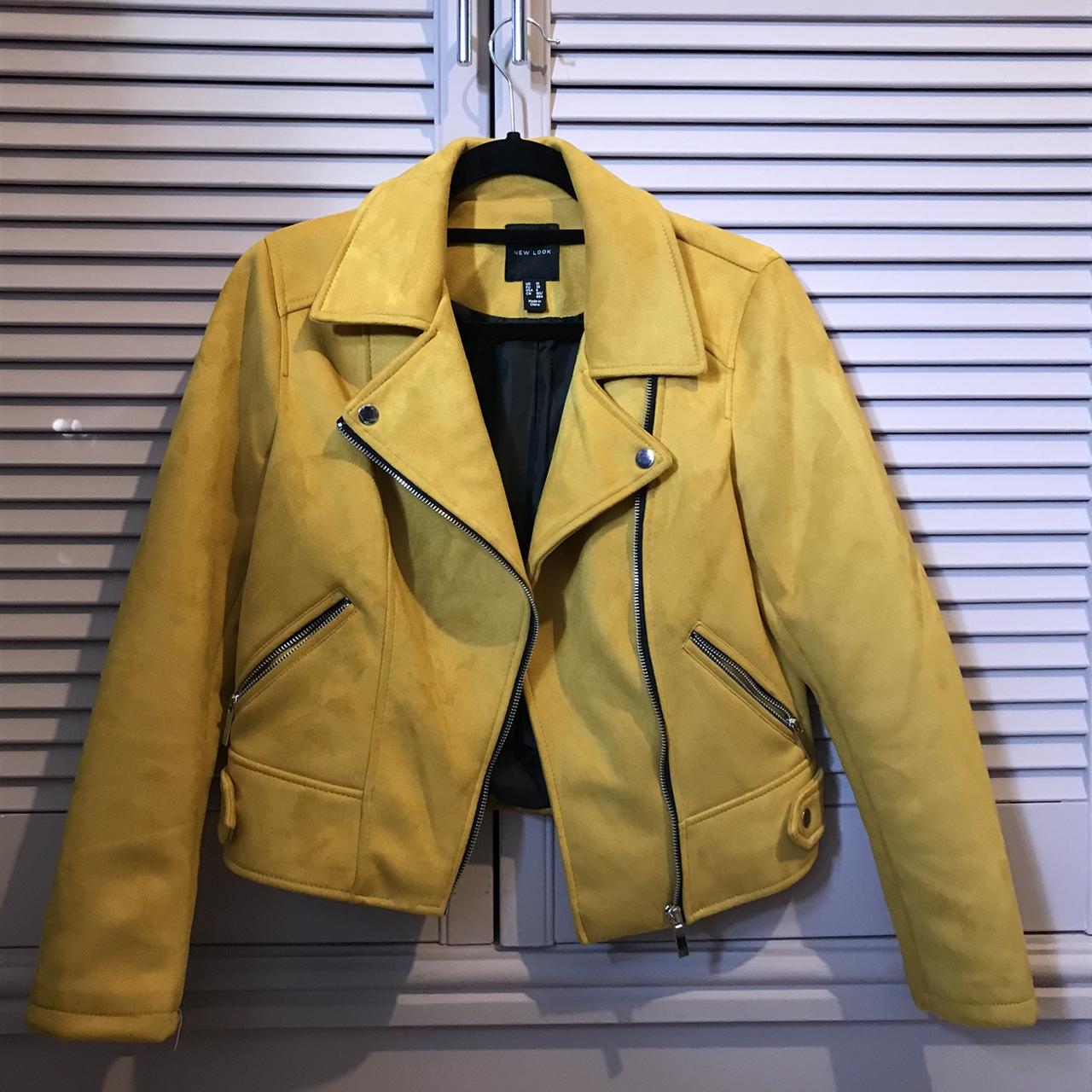 New look mustard biker jacket // velvet // size uk... Depop