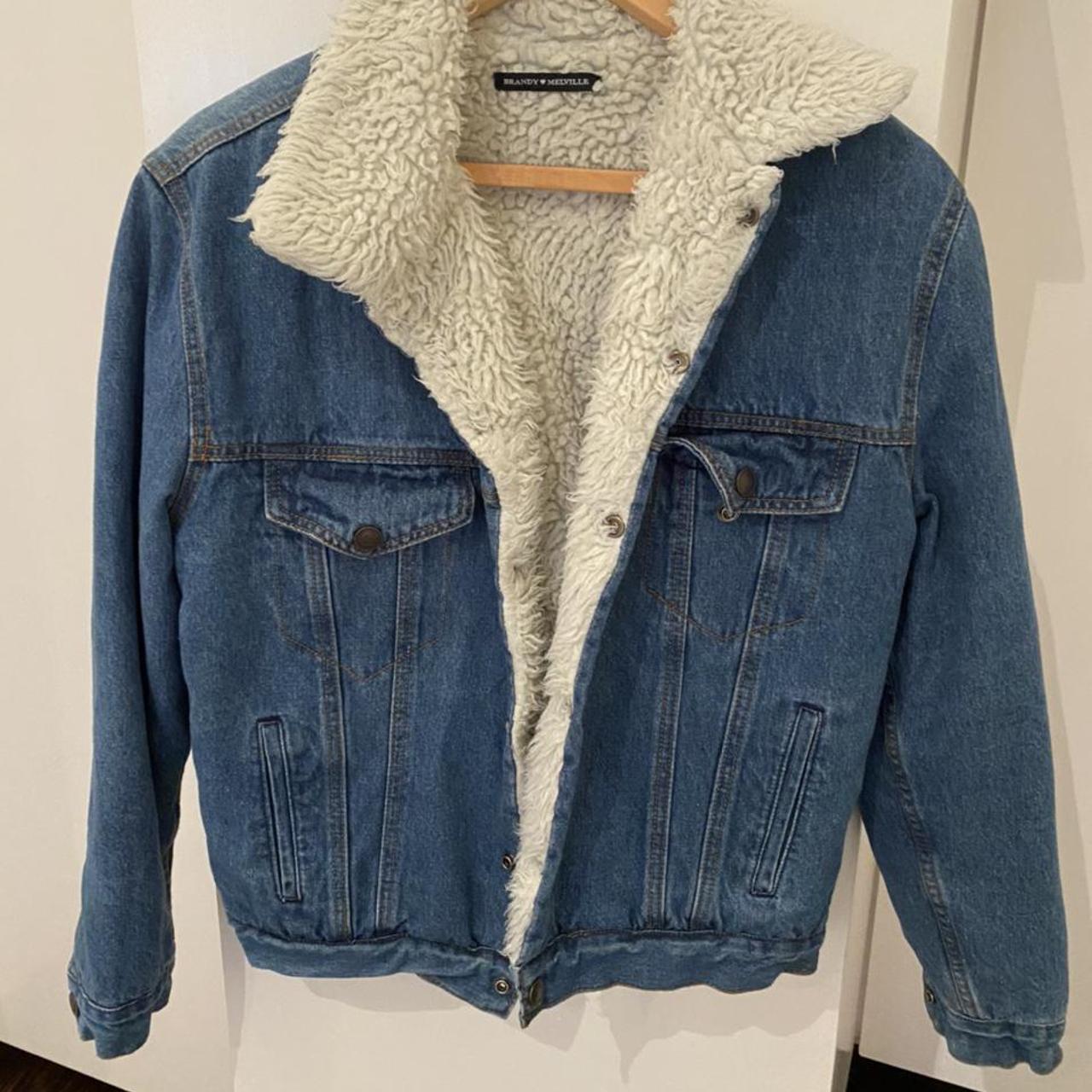 brandy melville jacket fluffy lined denim jacket one... - Depop