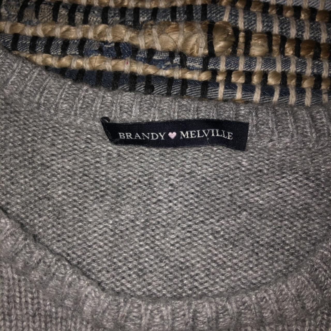Brandy Melville knit grey sweater with navy and red... Depop