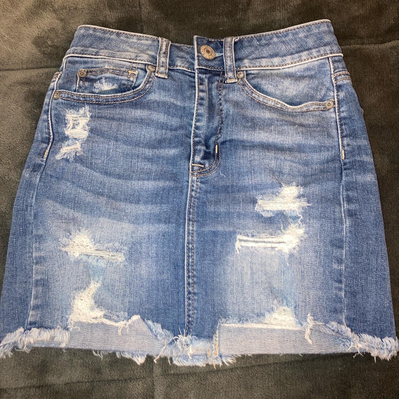 american eagle adorable ripped denim skirt, super... - Depop