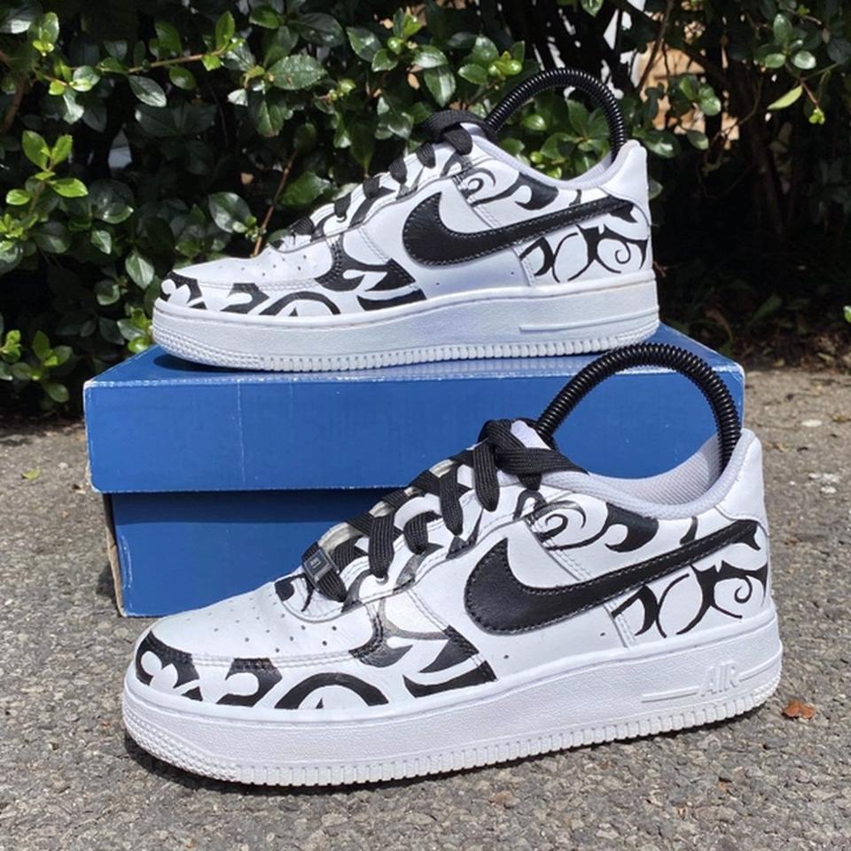 Customized black Nike air forces Size 7 boys Does - Depop