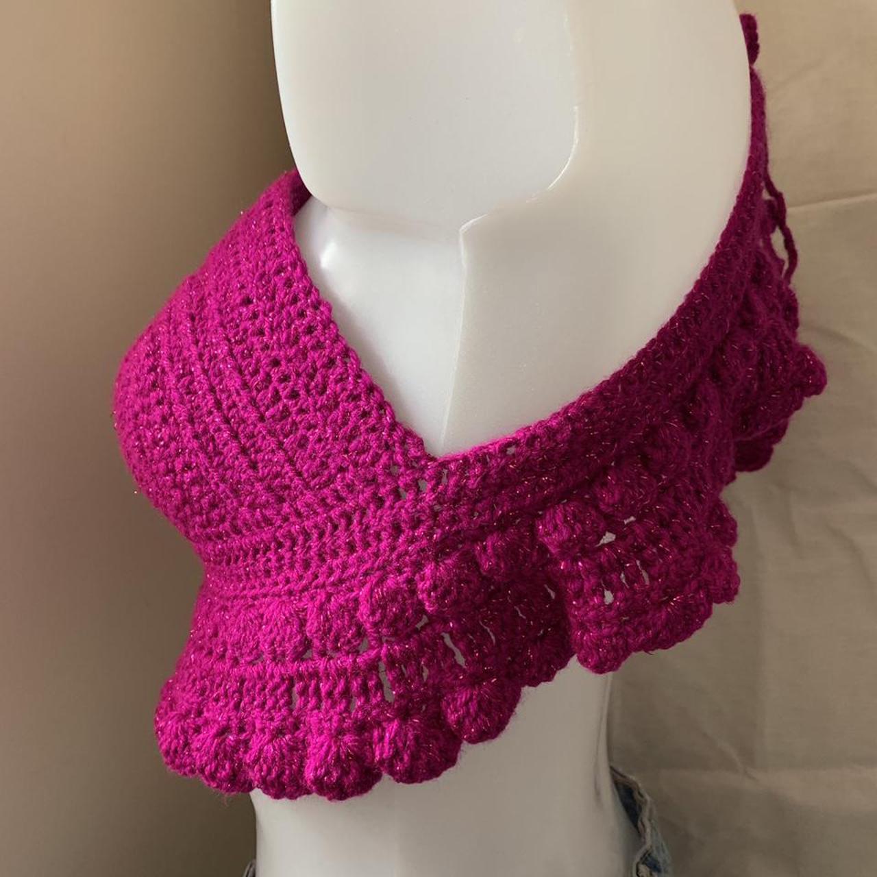 Hand Crocheted Bralette 100 Acrylic Yarn Fuchsia Depop