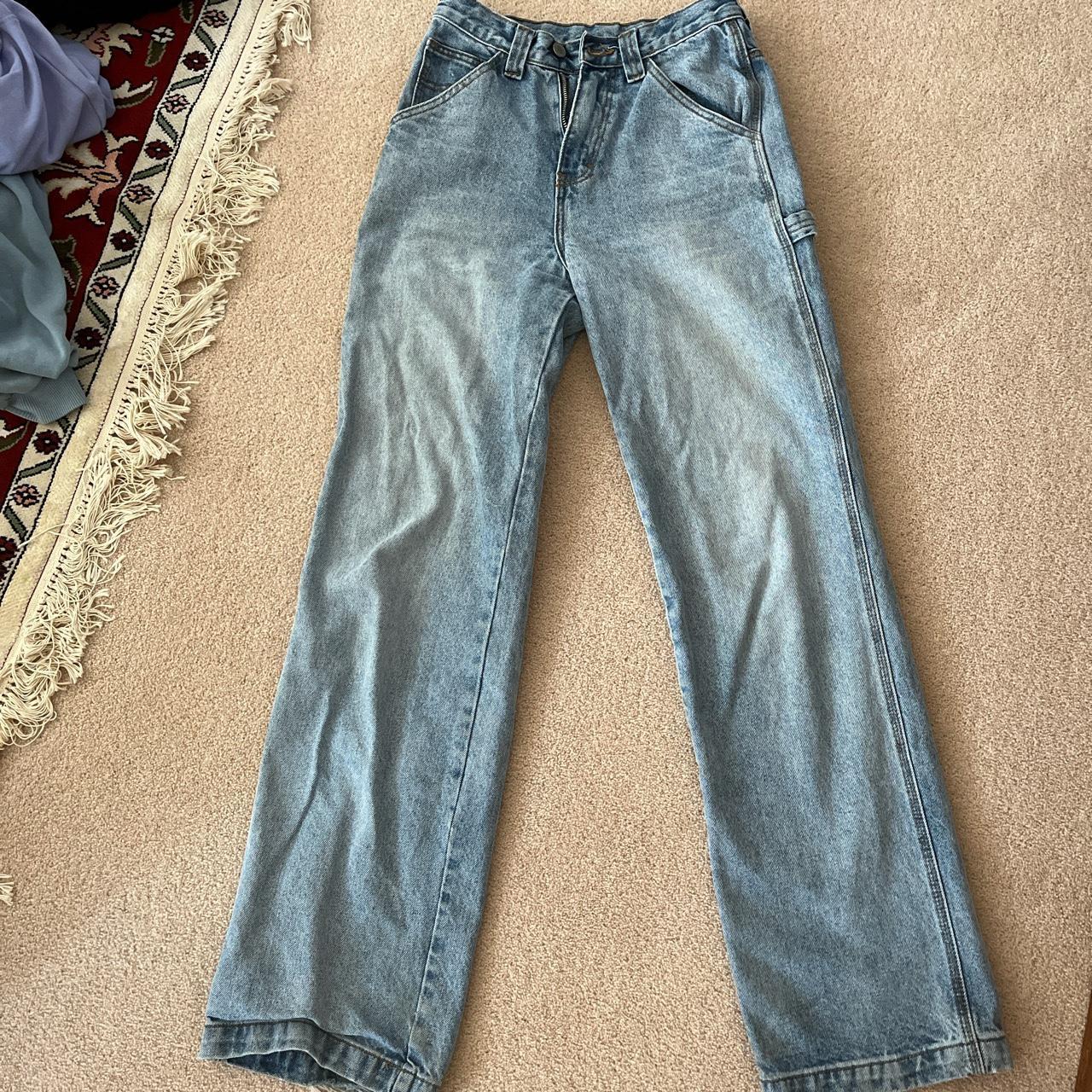 light blue straight leg denim baggy jeans from... - Depop