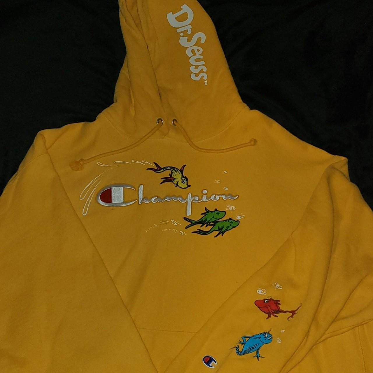 Champion Men's Yellow Hoodie Depop