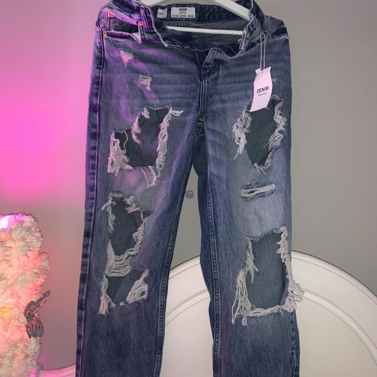 dark denim ripped mom jeans