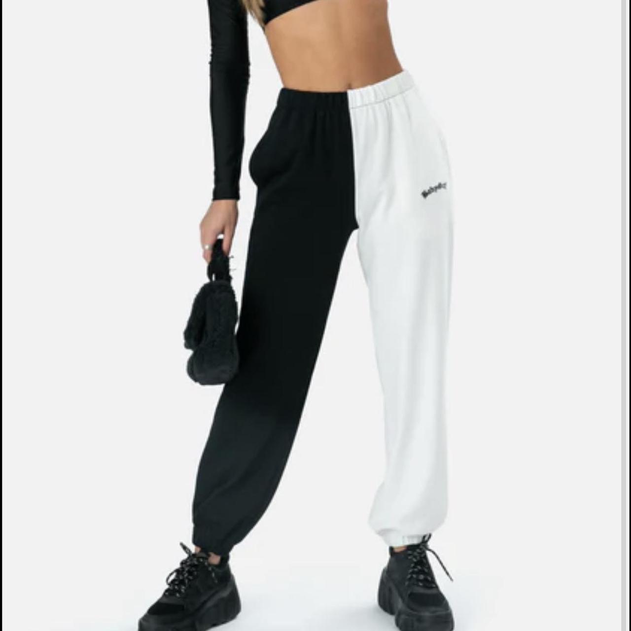 Black and white color block online sweatpants