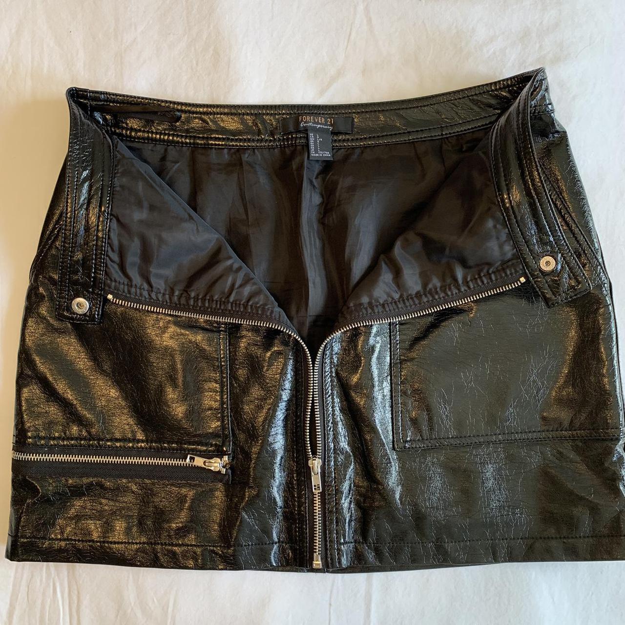 Faux leather black skirt size L Forever 21... - Depop