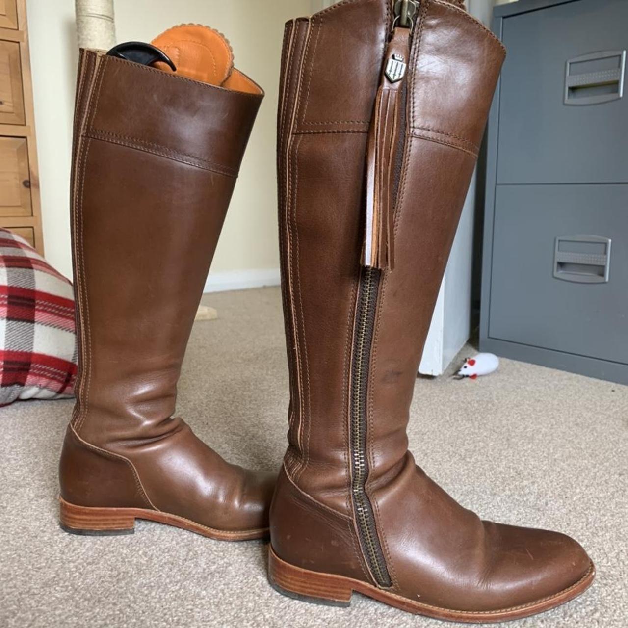 Fairfax & Favor Tan Leather Flat Regina Boots Size 5... Depop