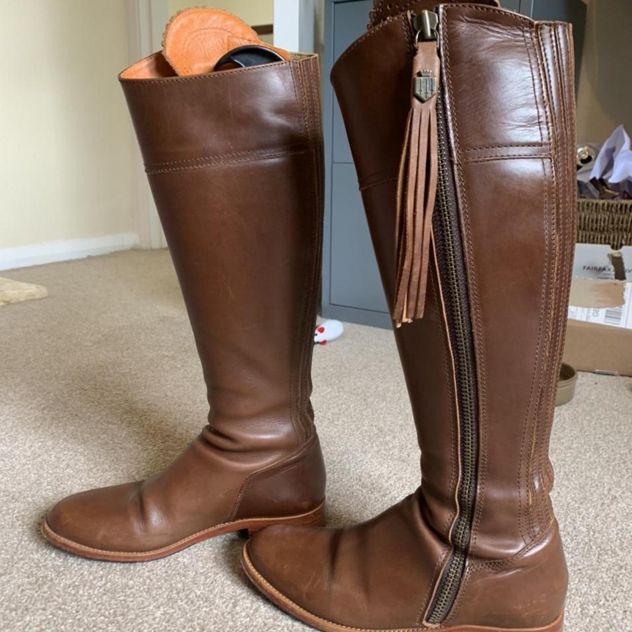 Fairfax & Favor Tan Leather Flat Regina Boots Size 5... - Depop